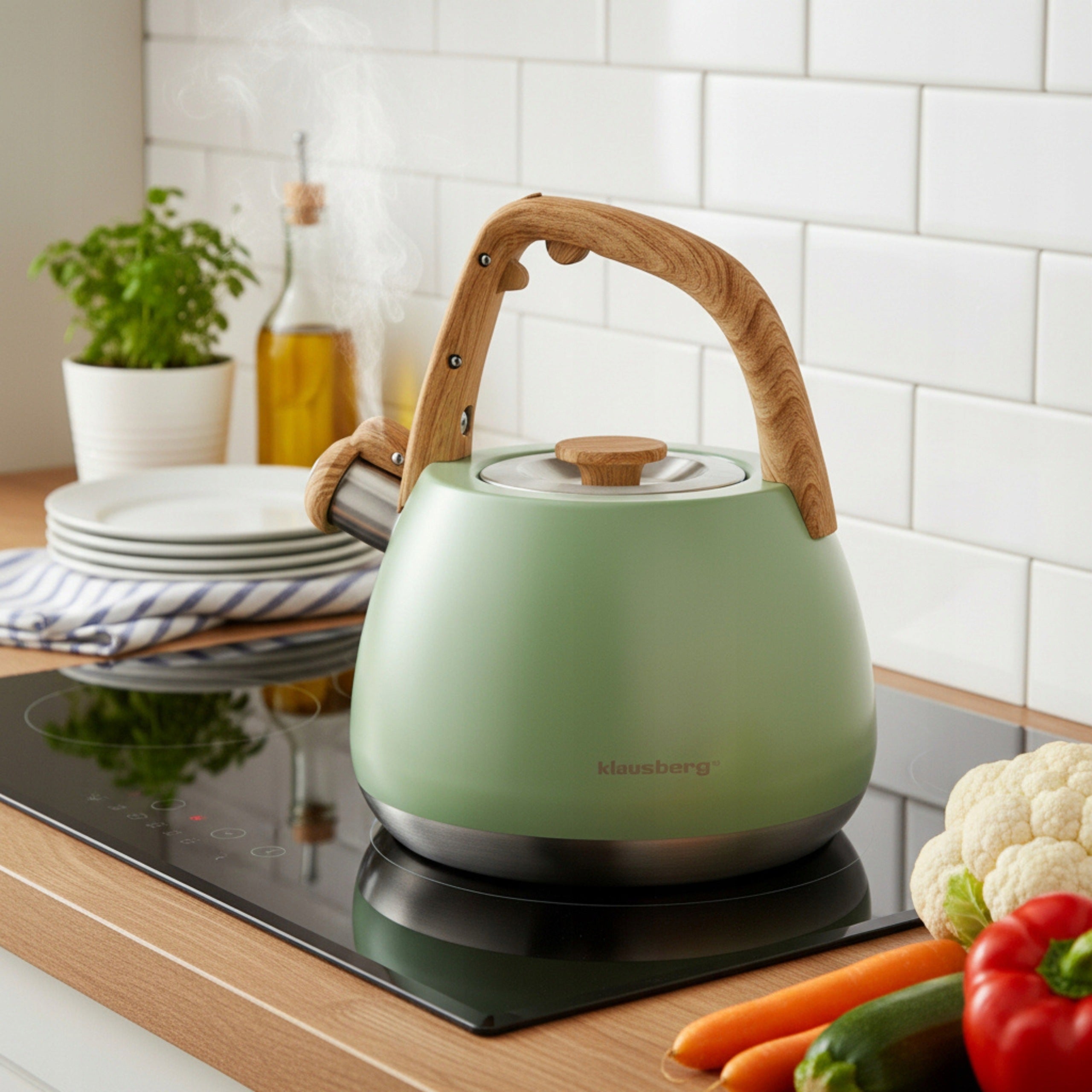 Kettle with Whistle 2,5L KLAUSBERG KB-9039 Induction Gas Wooden Style Packaging status original