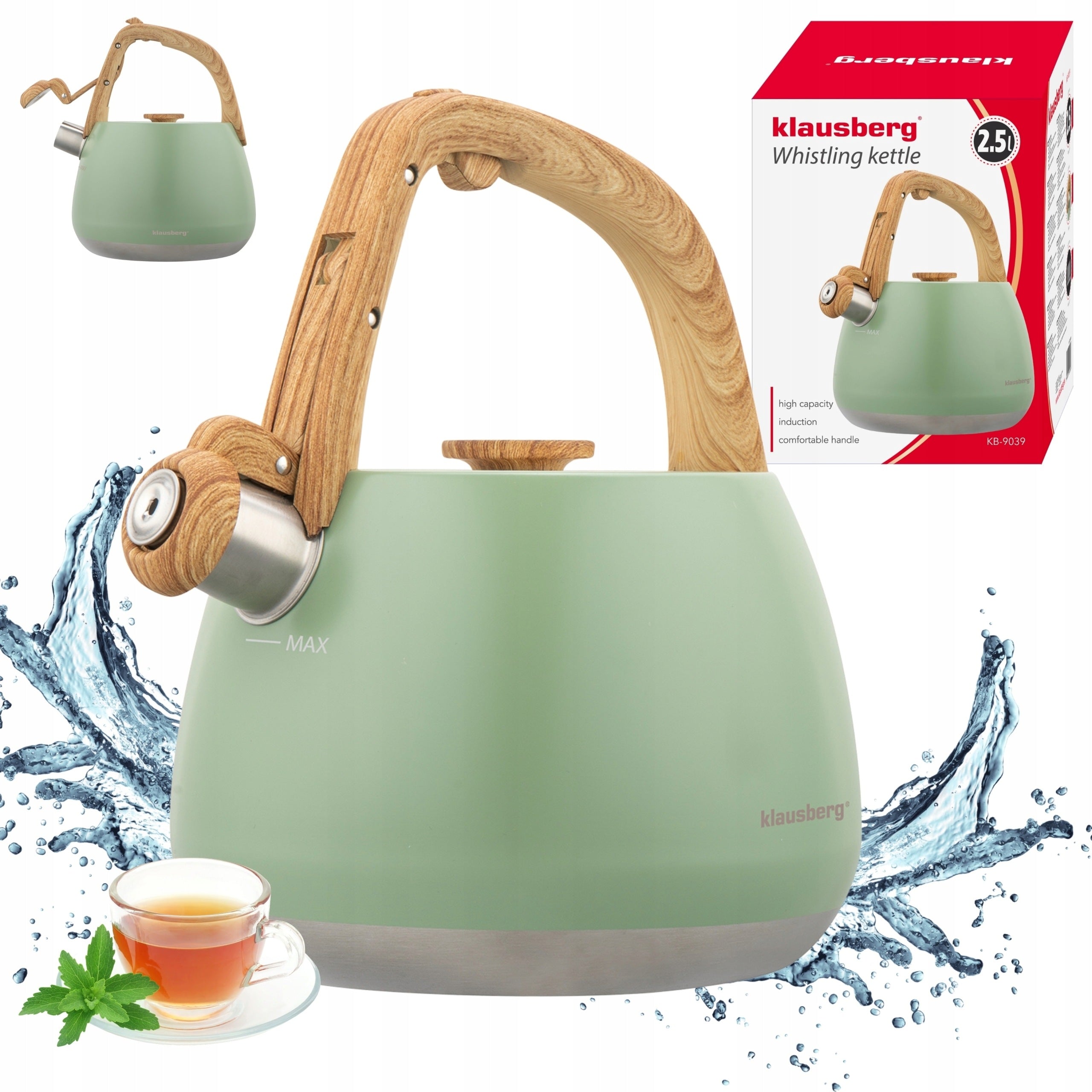 Kettle with Whistle 2,5L KLAUSBERG KB-9039 Induction Gas Wooden Style