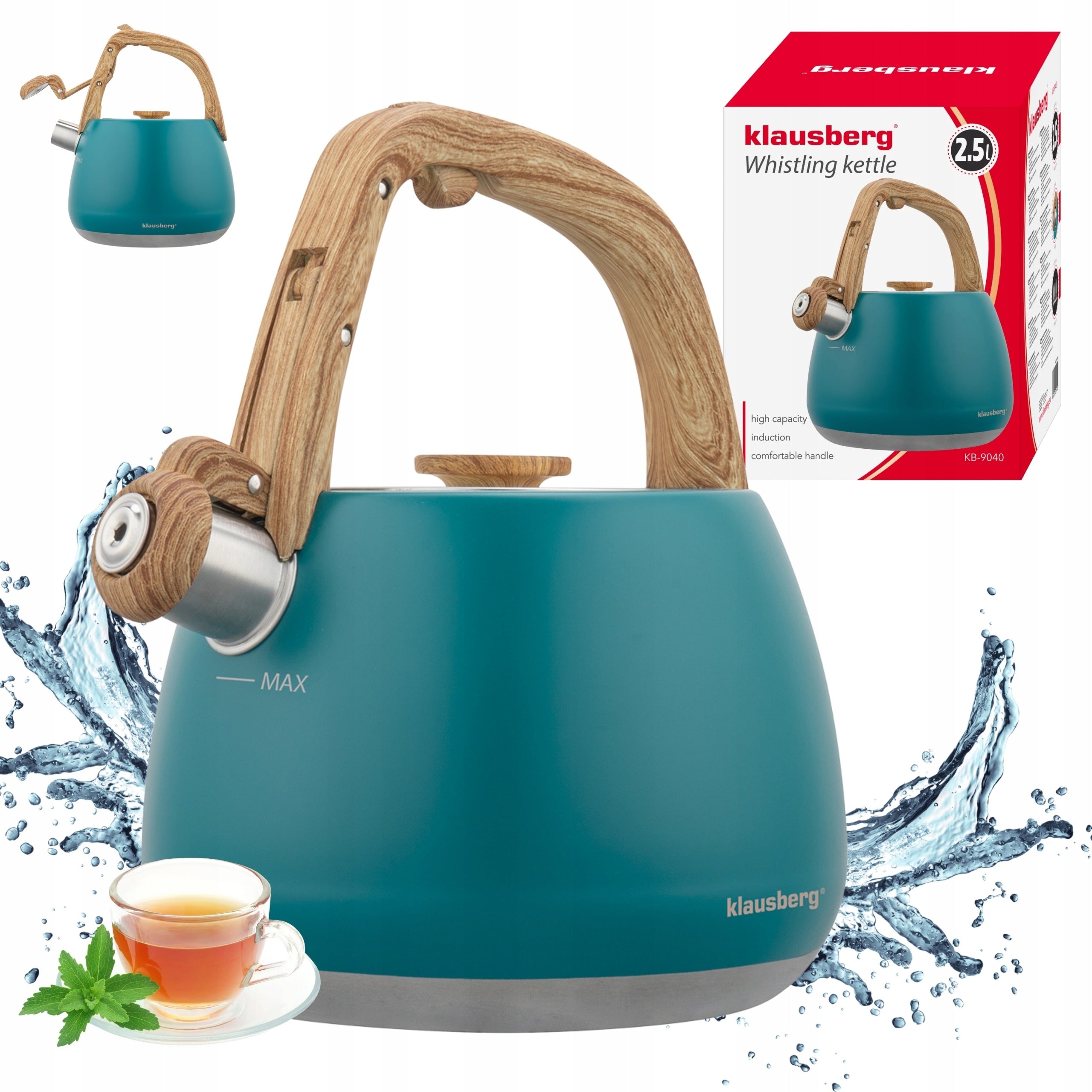 Kettle with Whistle 2,5L KLAUSBERG KB-9040 Induction Turquoise Gas