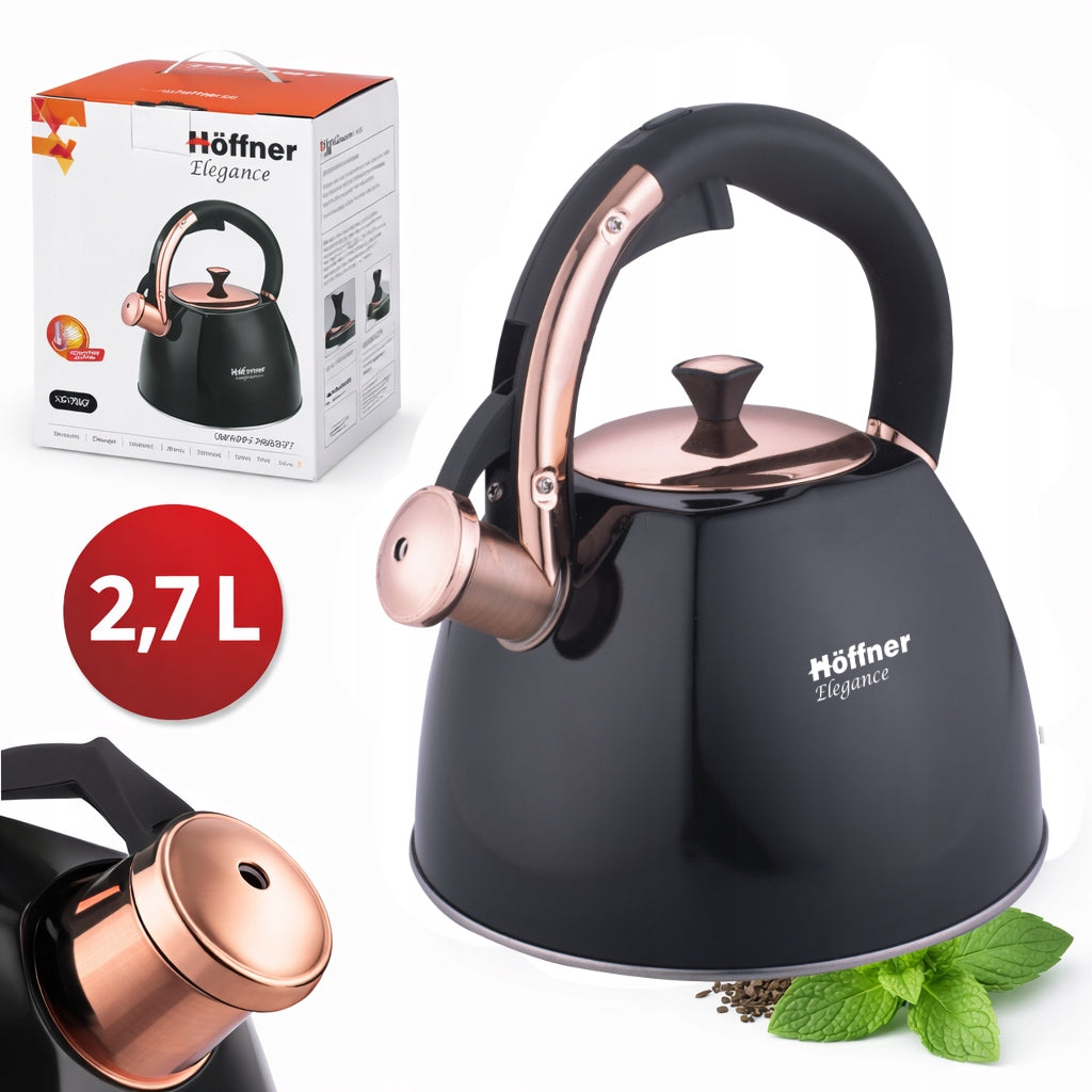 Kettle with whistle 2,7L Black GLOSS ROSE GOLD induction stainless steel