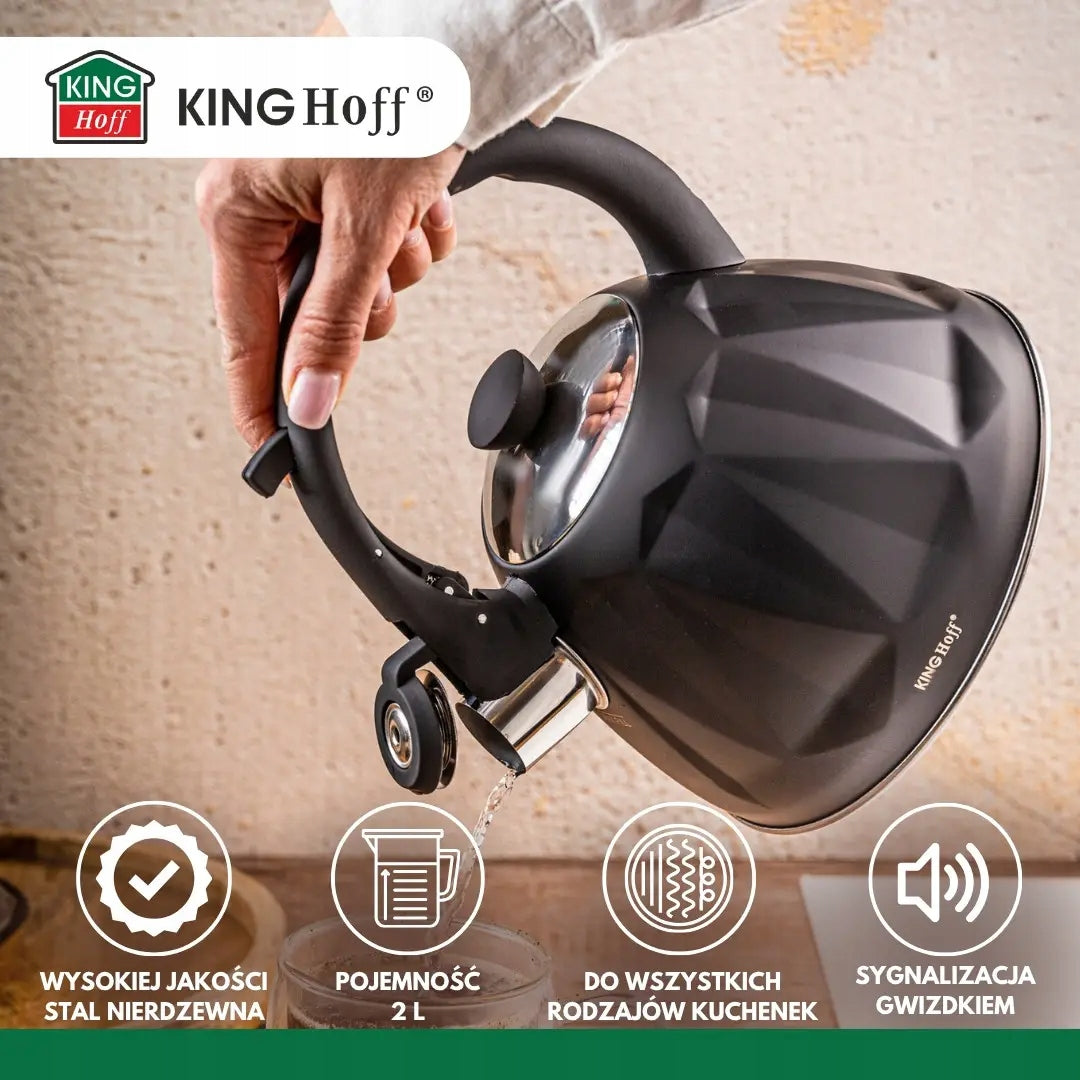 Kettle with whistle, 2 L, black matt, stainless steel Kind traditional kettle