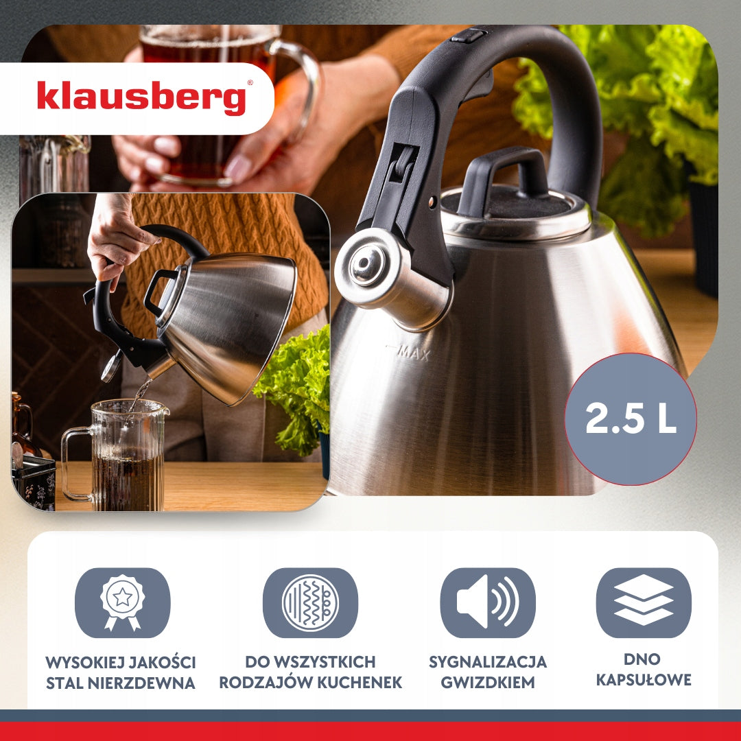 Kettle with whistle Klausberg KB-7951 2.5L stainless steel induction Gas Manufacturer code KB-7951