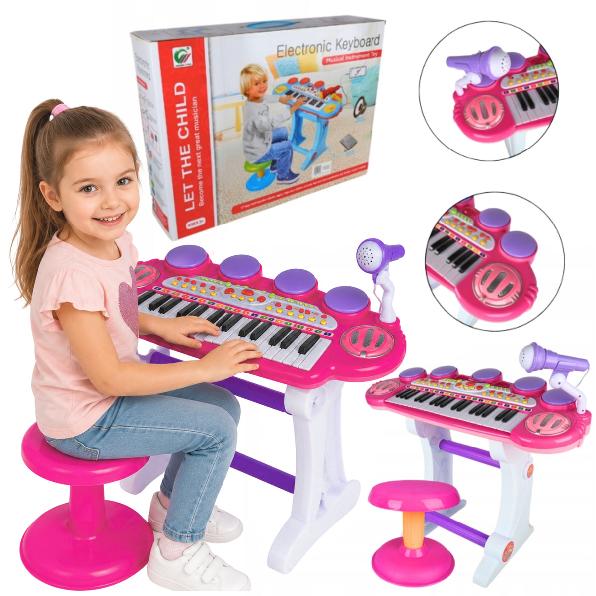 Keyboard PIANO for Kids with Microphone Stool Chair 37 Keys