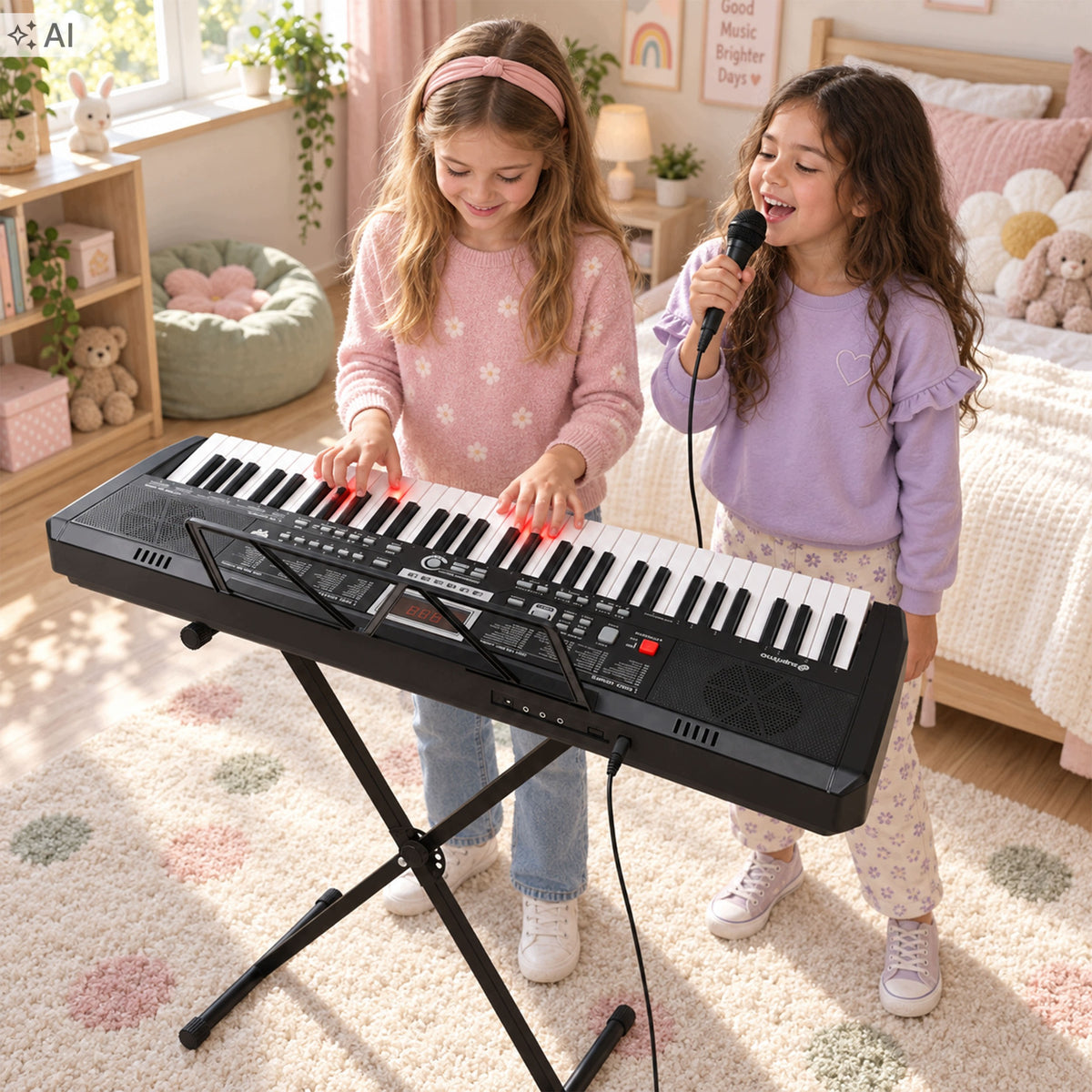 Keyboard kibord piano on stand with microphone music stand 61 kl. Manufacturer code Kibord pianinko dla dzieci duże 61 klawiszy