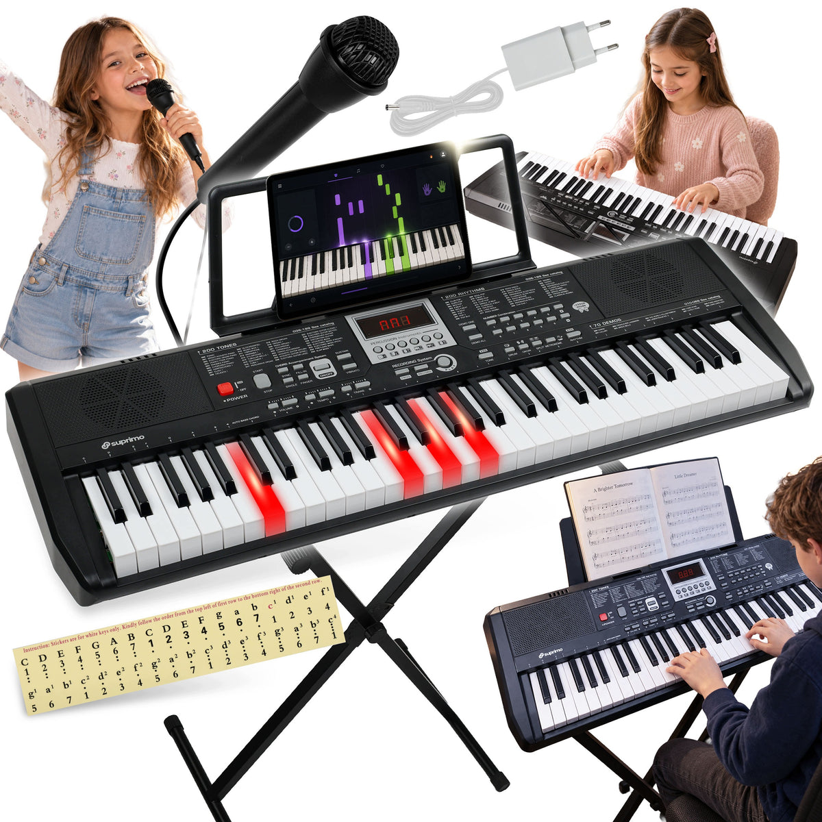 Keyboard kibord piano on stand with microphone music stand 61 kl.