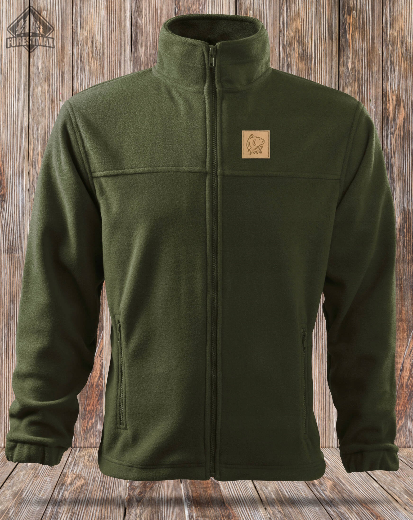 Khaki fleece sweatshirt for fish sewn emblem KARP gift for Angler 3XL Brand ForestMax