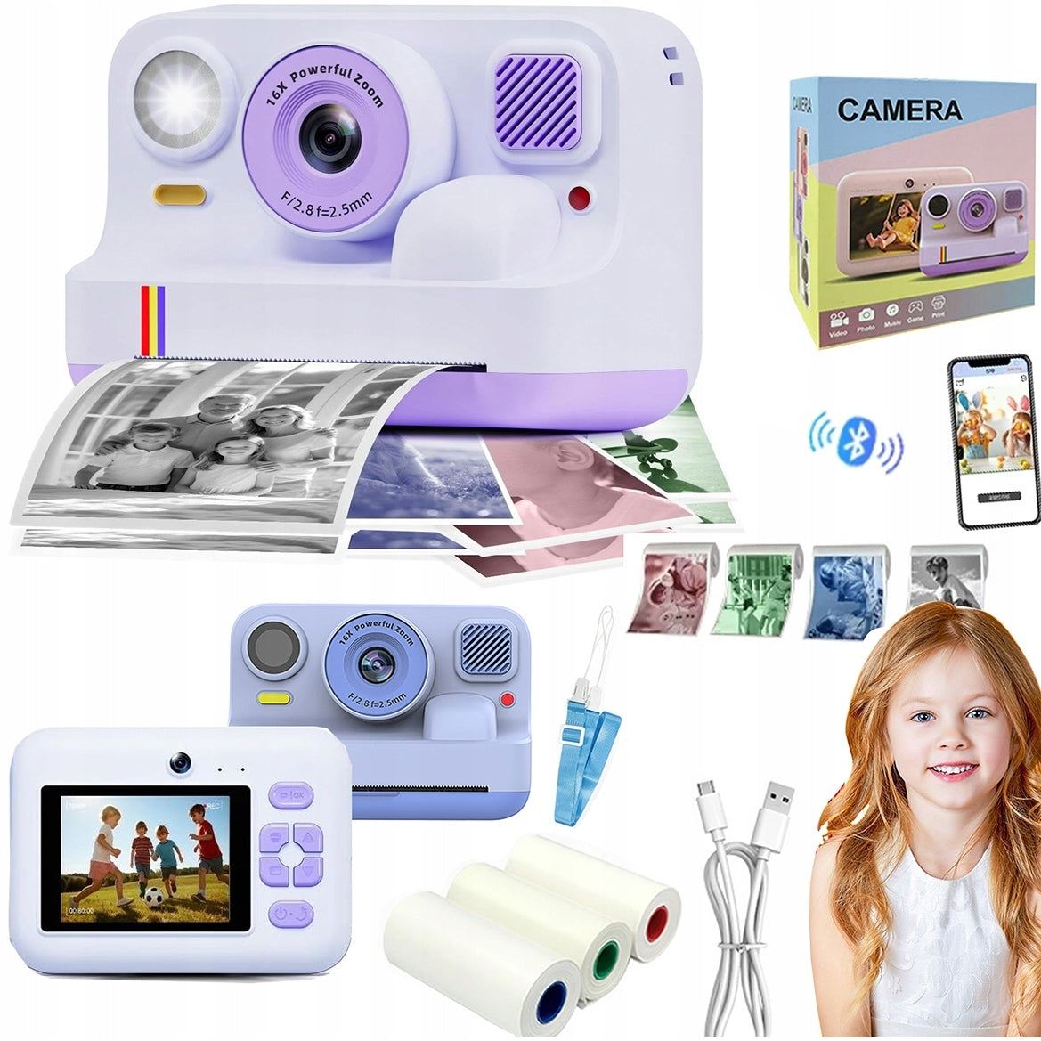 Kids Camera with Instant Bluetooth Printer +Inserts