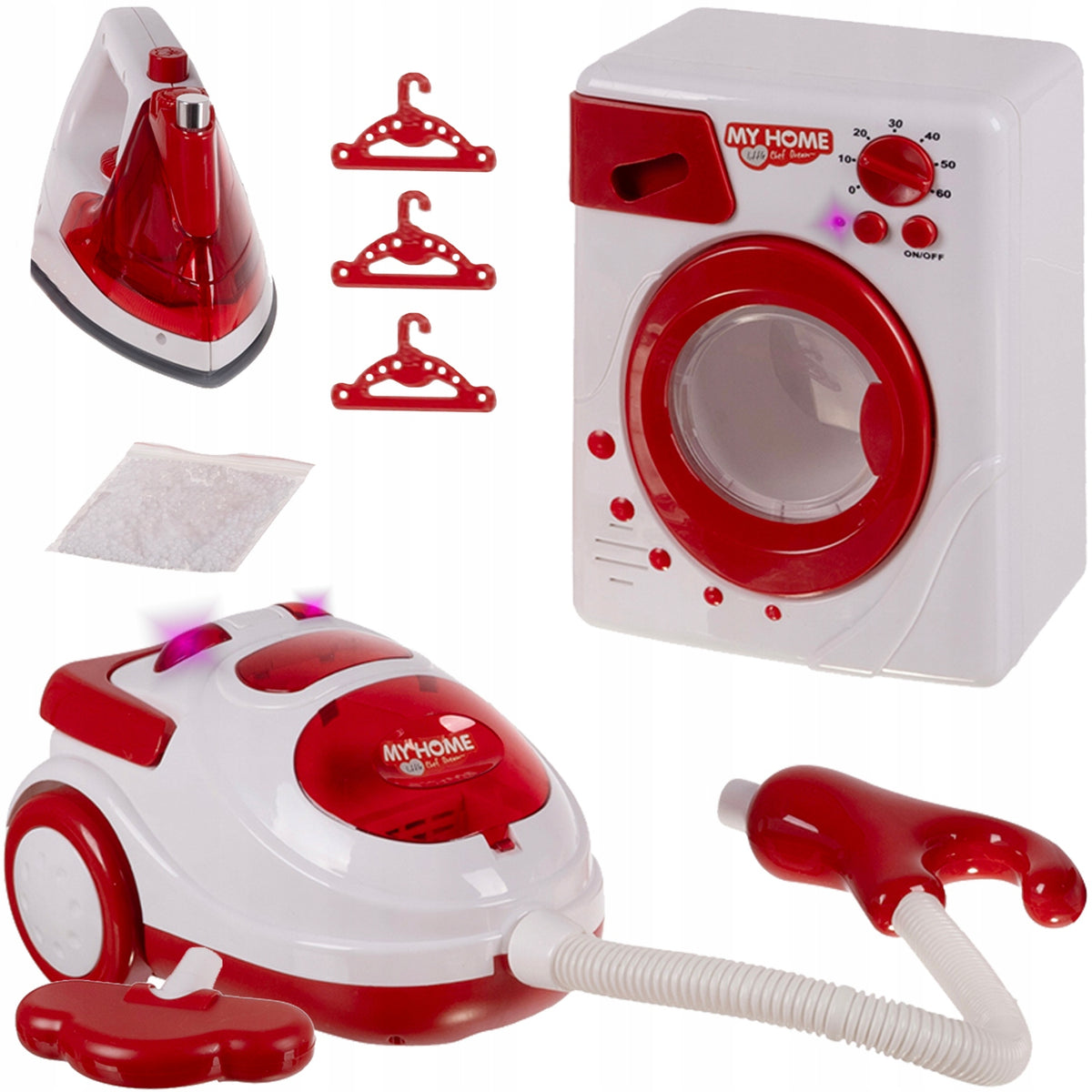 Kids Cleaning Kit Washing Machine Iron Household Vacuum Cleaner Battery Operated 3in1