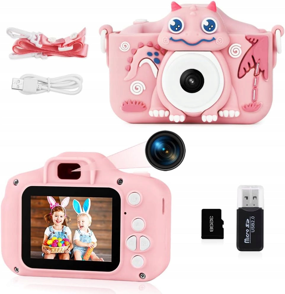 Kids Digital Camera 1080P Selfie 32GB Pink Silicone Camera Manufacturer code dinosaurio-rosa