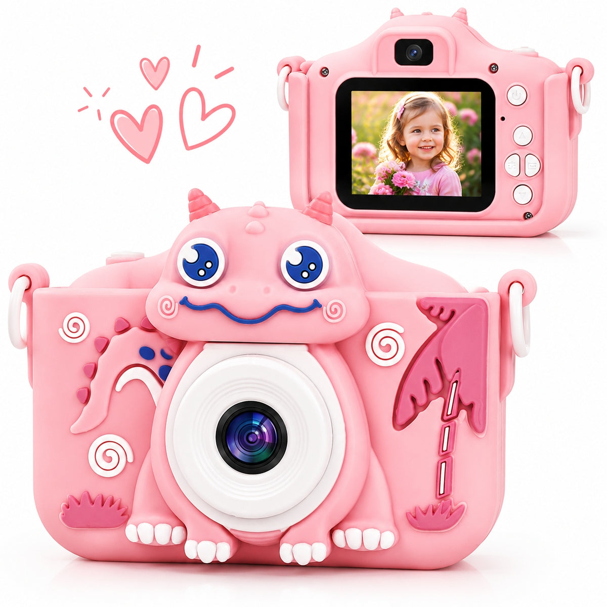 Kids Digital Camera 1080P Selfie 32GB Pink Silicone Camera