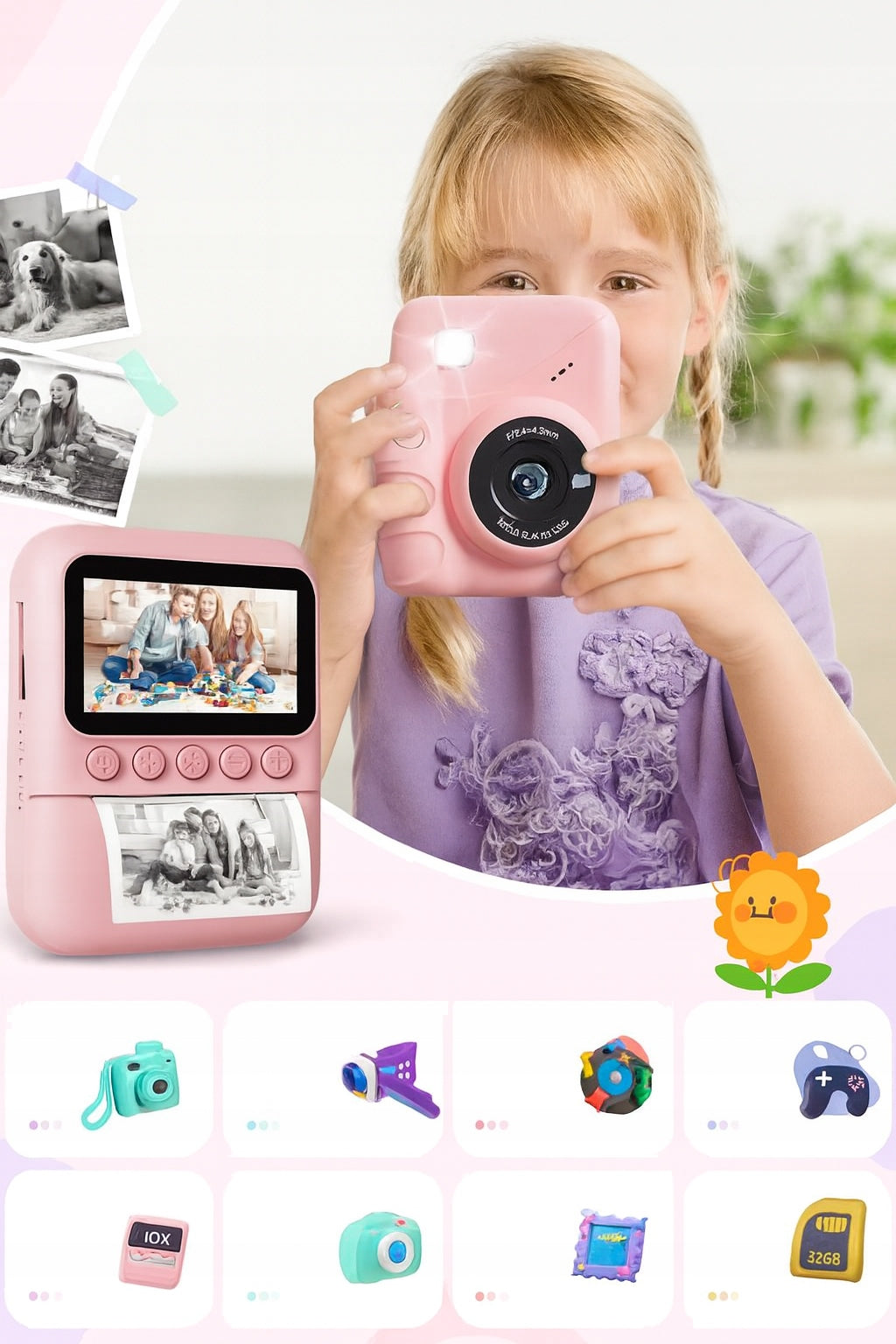 Kids Instant Camera Digital 32GB Card Paper Lanyard USB Cable Brand no brand