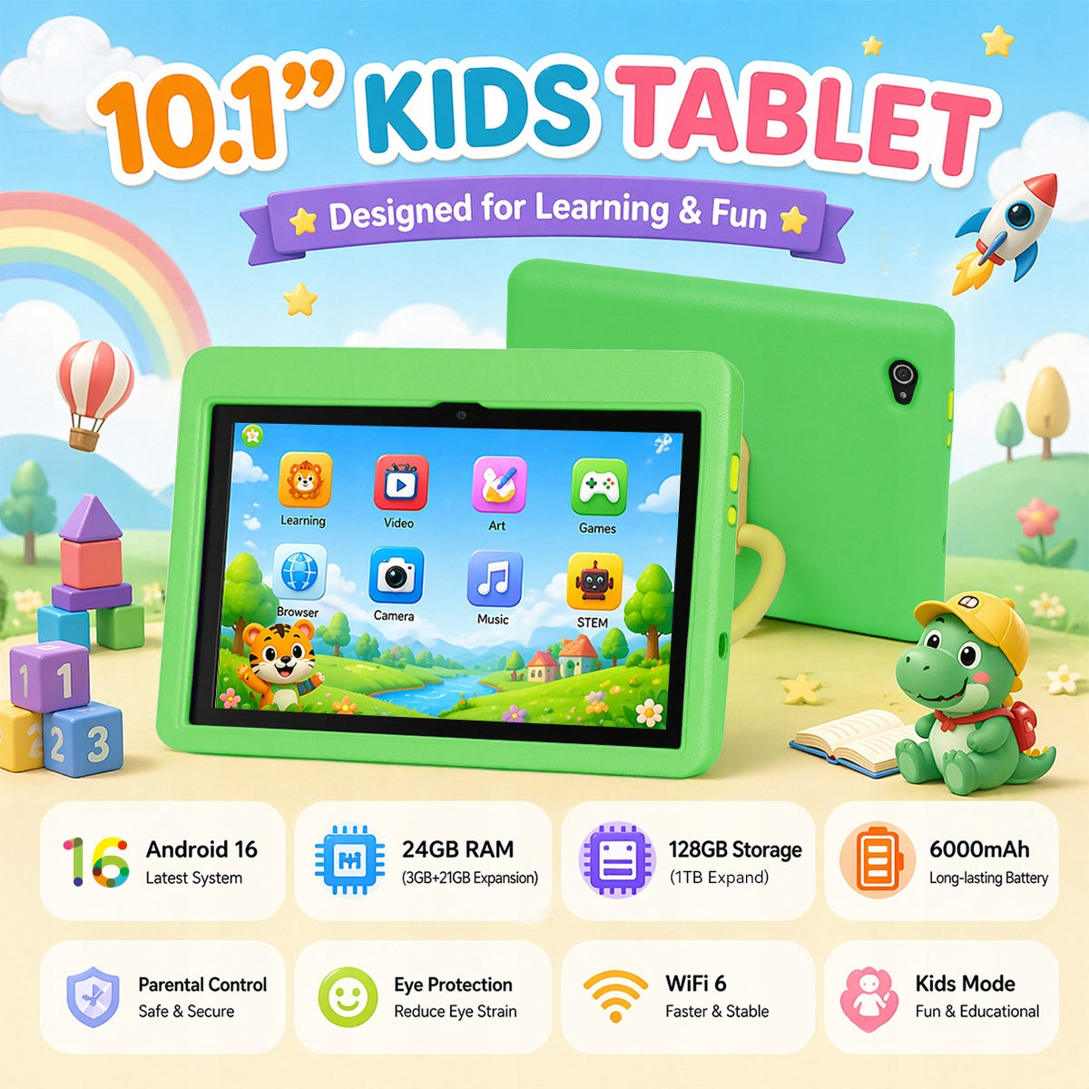 Kids Tablet 10 Inch Android 16 Five Core 24GB+128GB IPS HD 1280×800 Display Packaging status original