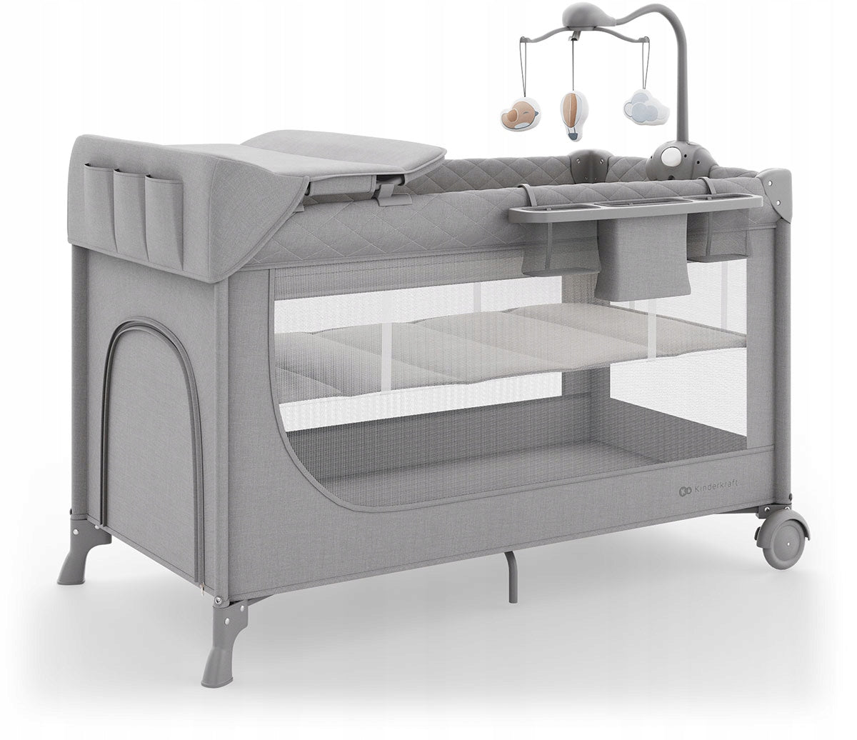 Kindekraft Leody Up Travel Cot Playpen 2in1 With Accessories | Grey