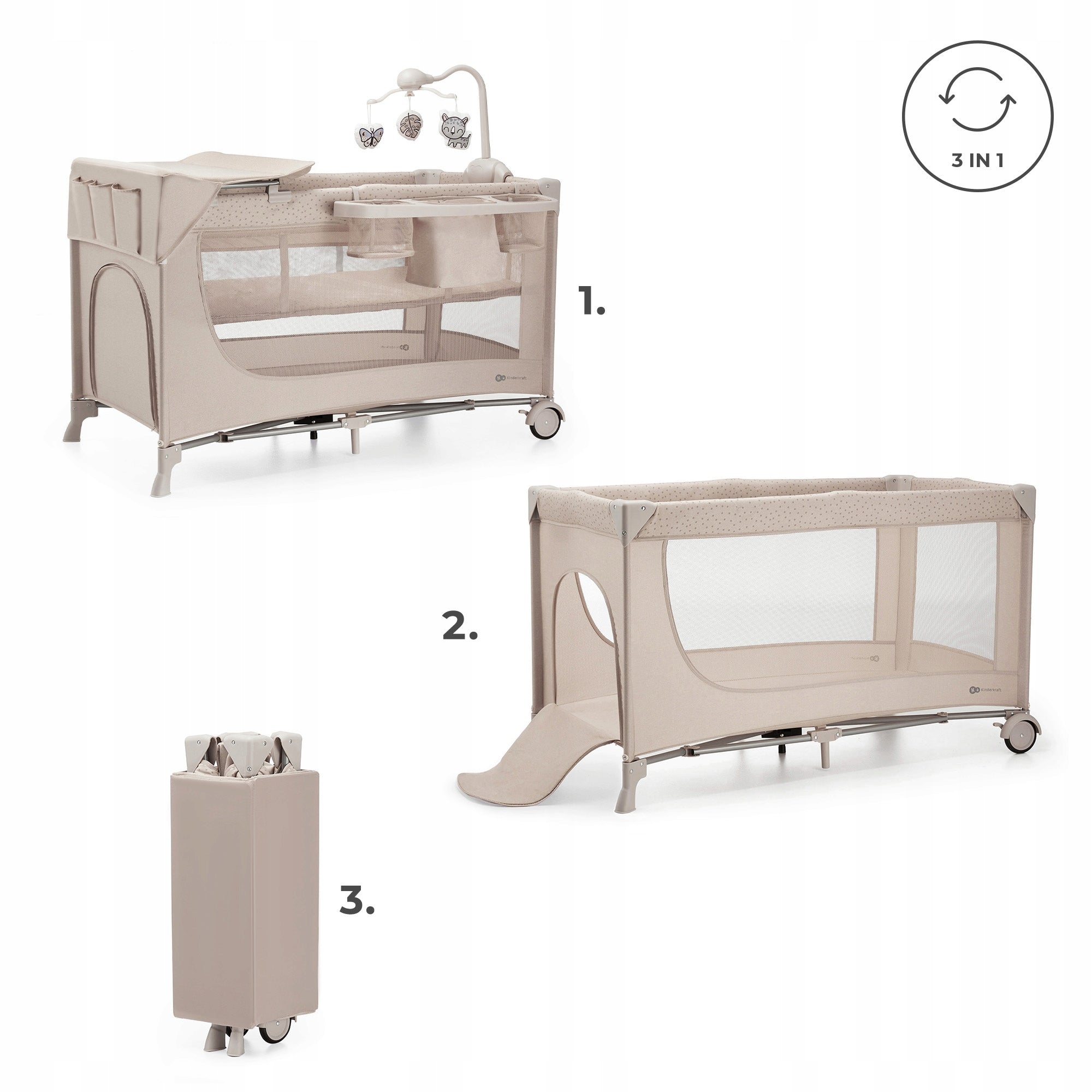 Kinderkraft Children's Travel Cot 3in1 JOY 2 with accessories beige Brand Kinderkraft