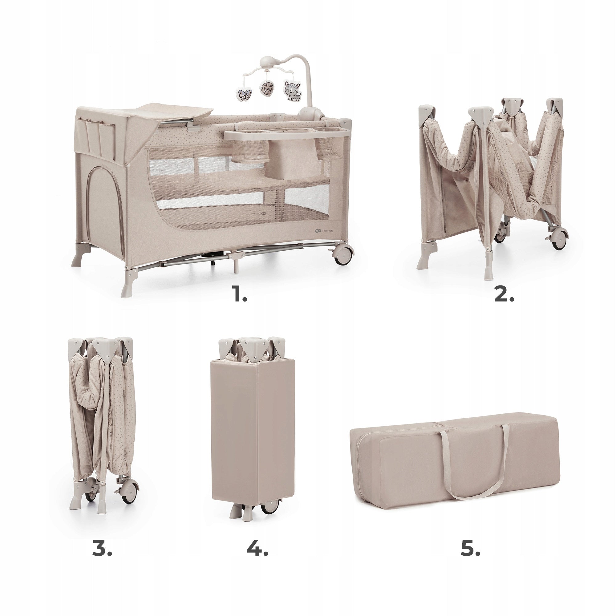 Kinderkraft Children's Travel Cot 3in1 JOY 2 with accessories beige Color beige