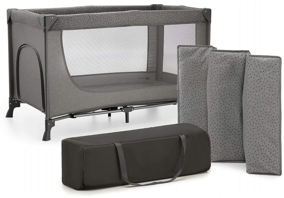 Kinderkraft Joy 2 Folding Travel Cot Playpen 2in1 For Baby Grey