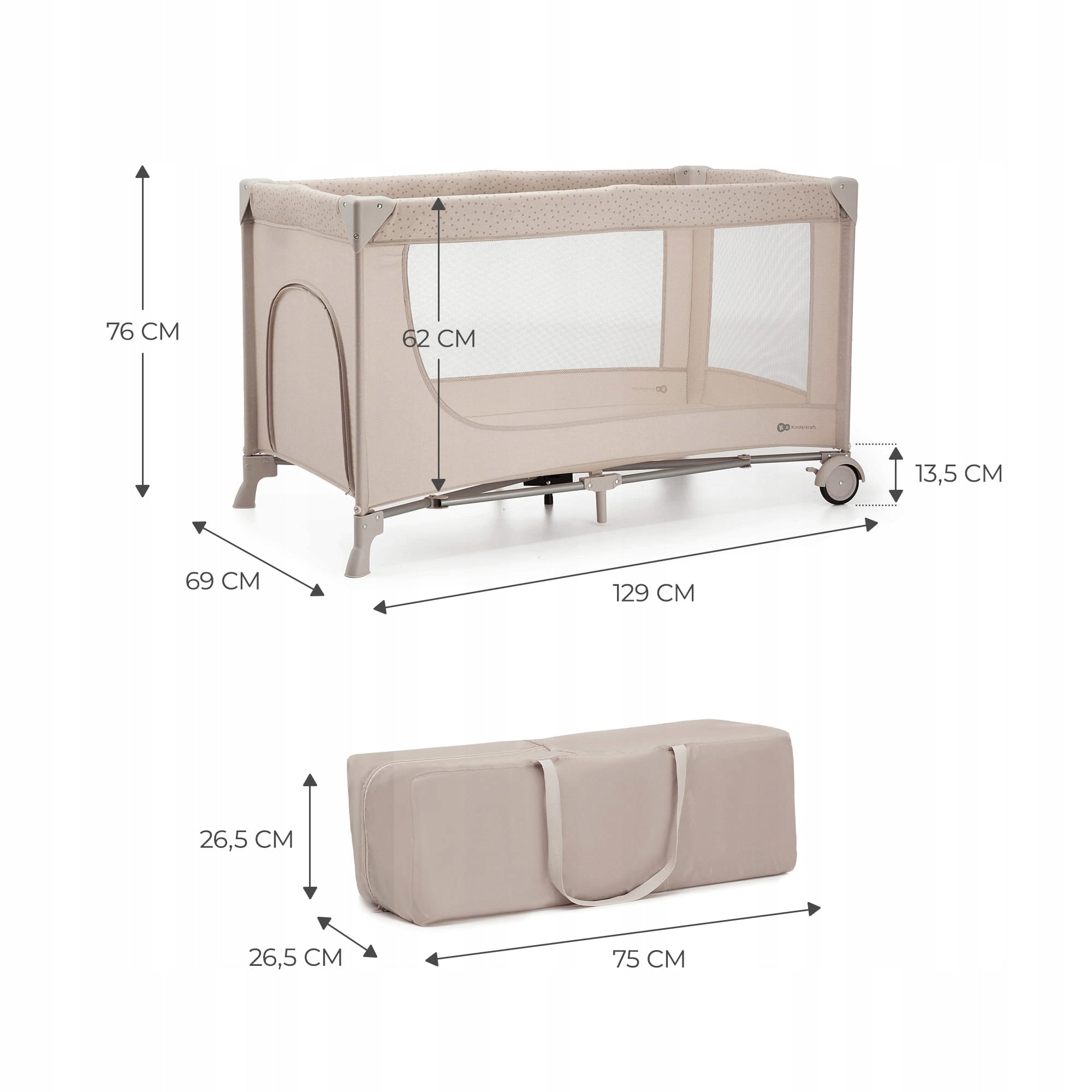 Kinderkraft Joy 2 - travel cot 2in1 | Beige Color beige