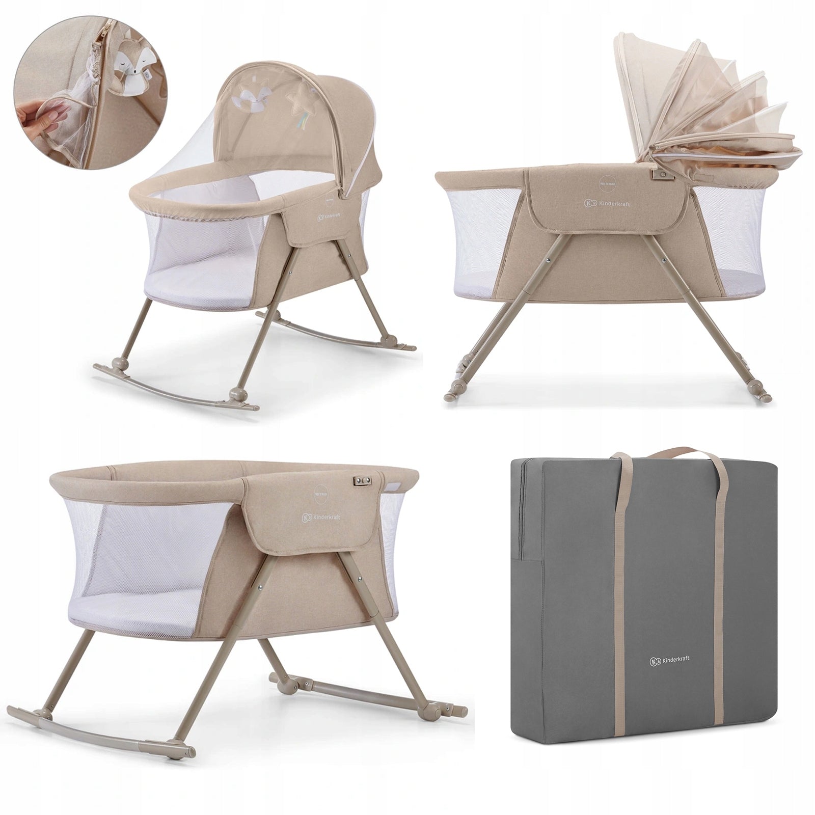 Kinderkraft Lovi 3in1 Crib cradle Beige beige folding + cover