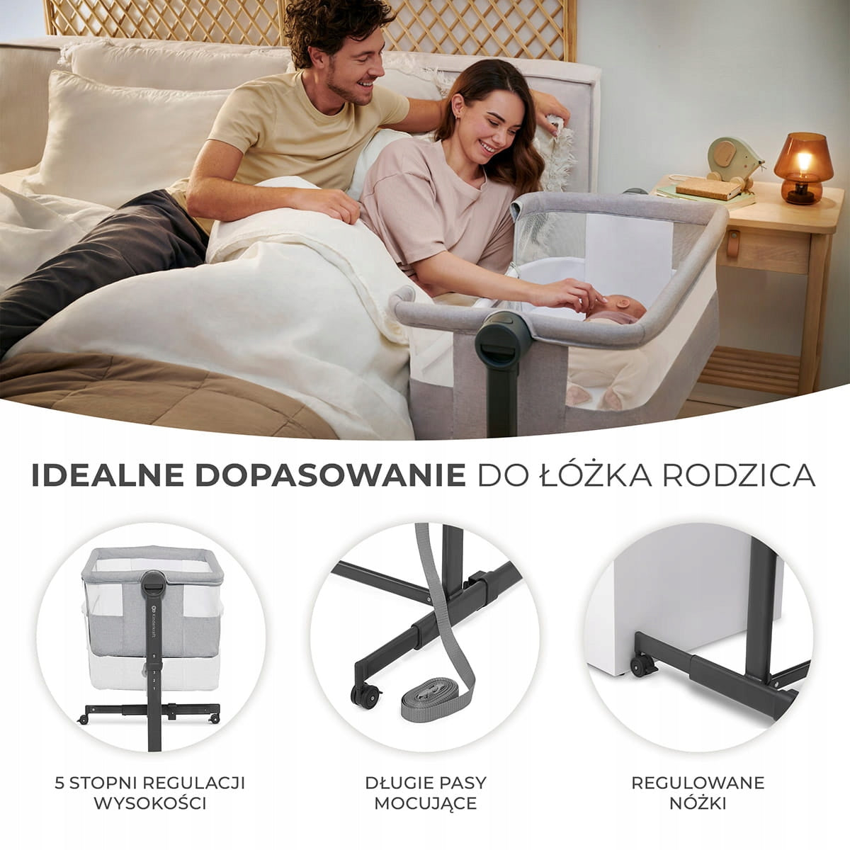Kinderkraft Neste Up 2 - Baby Crib 2in1 Grey Packaging status original