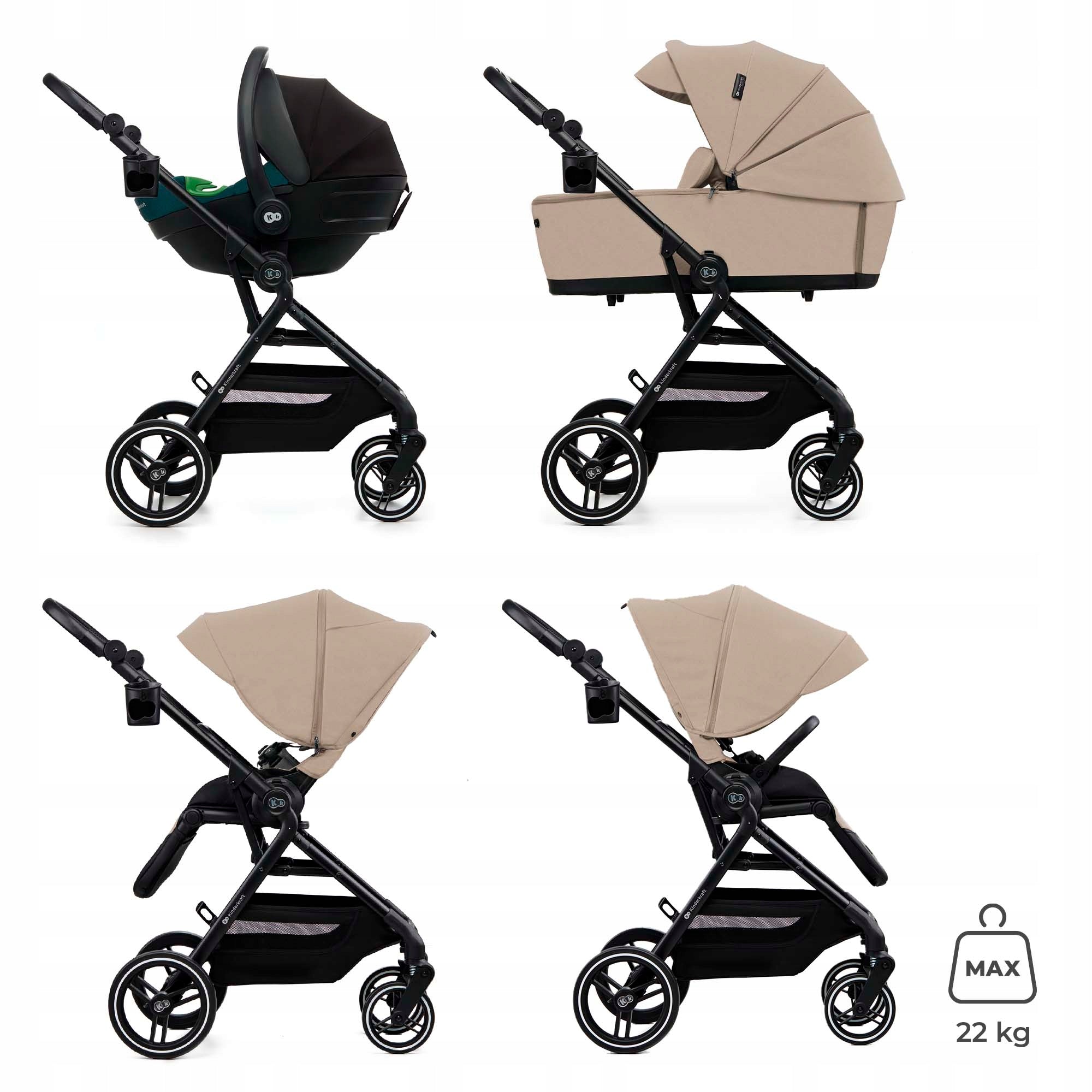 Kinderkraft Stroller 3in1 Stroller up to 22 kg Gondola Accessories YOXI Beige Manufacturer code KSYOXI00BEG3000