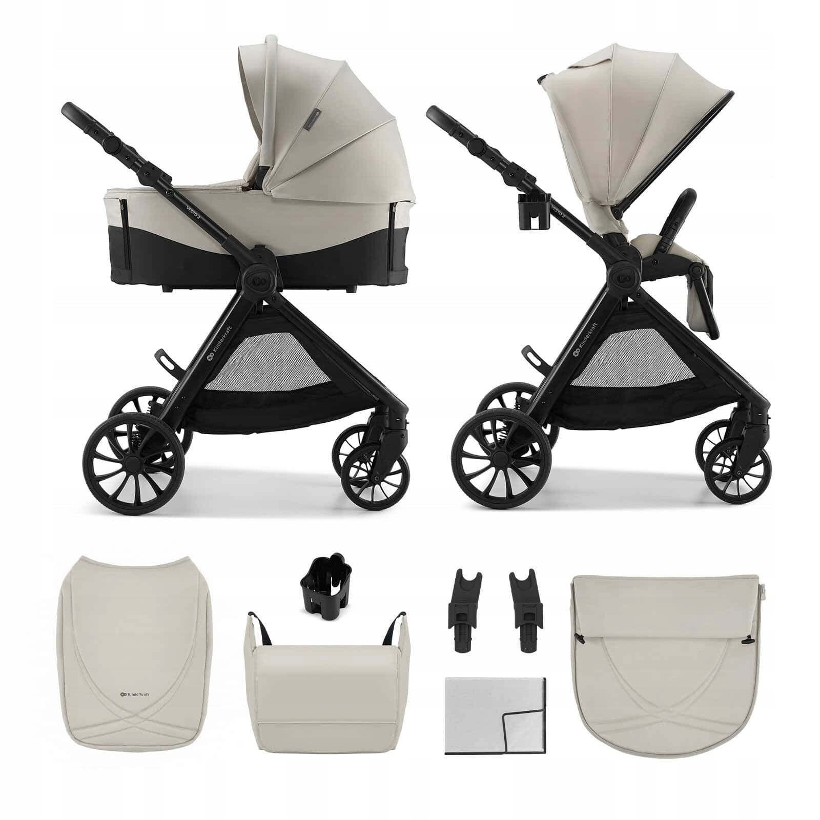 Kinderkraft Vesto 2 – Multifunctional trolley 2in1 to 22kg | BEIGE