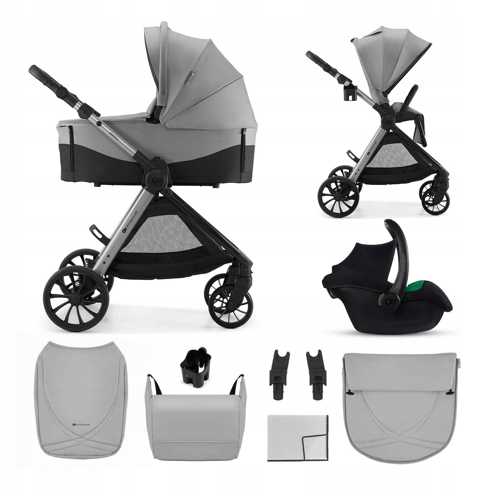 Kinderkraft Vesto 2 – Multifunctional trolley 3in1 up to 22kg | GREY