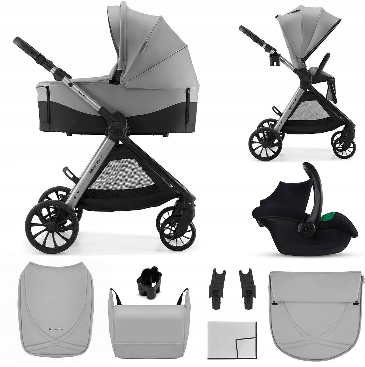 Kinderkraft Vesto 2 - multifunctional stroller, 3in1 set with seats