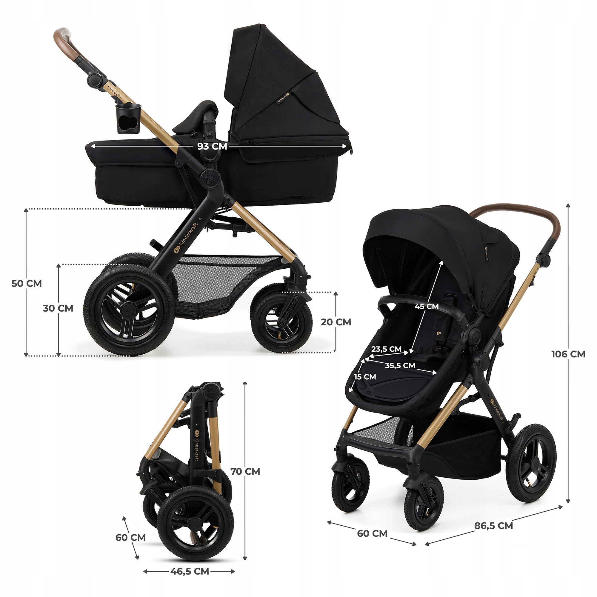 Kinderkraft stroller 4in1 MOOV 2 AIR seat MINK PRO base black Manufacturer code KSMOOV02BLK4000