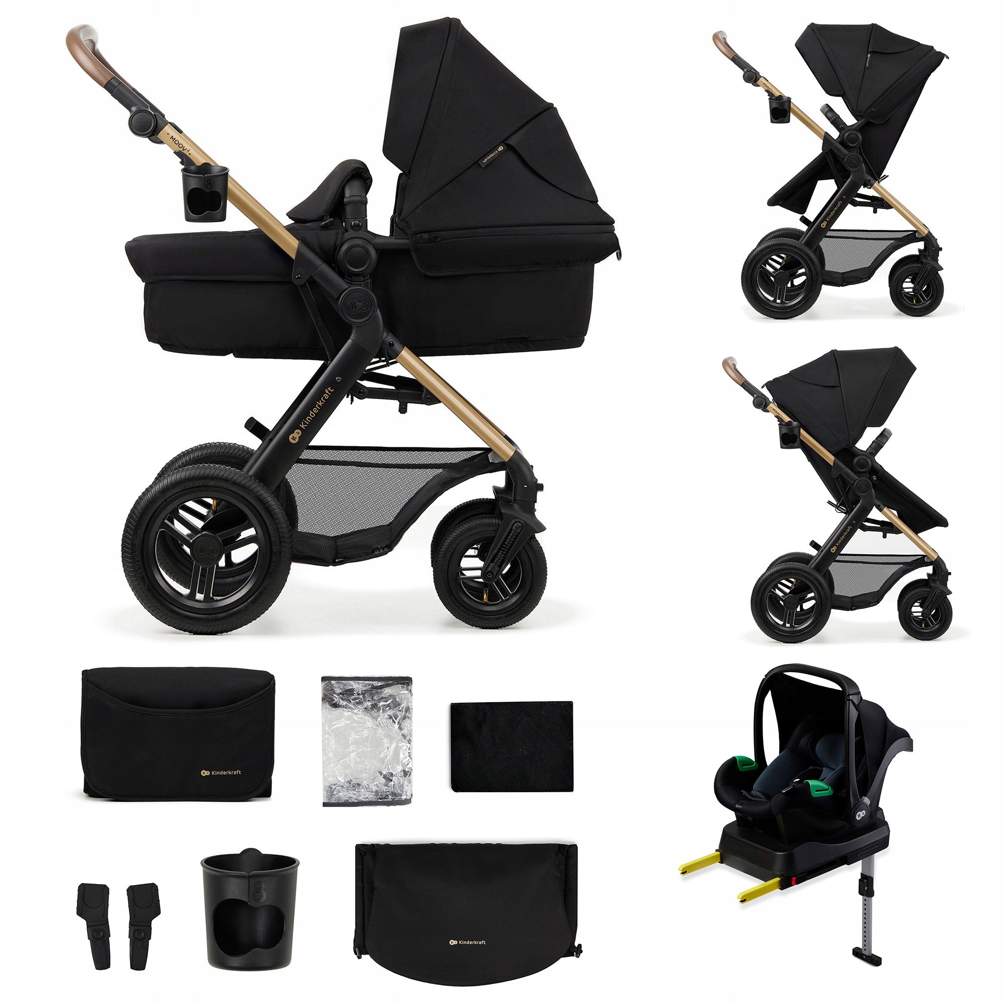 Kinderkraft stroller 4in1 MOOV 2 AIR seat MINK PRO base black