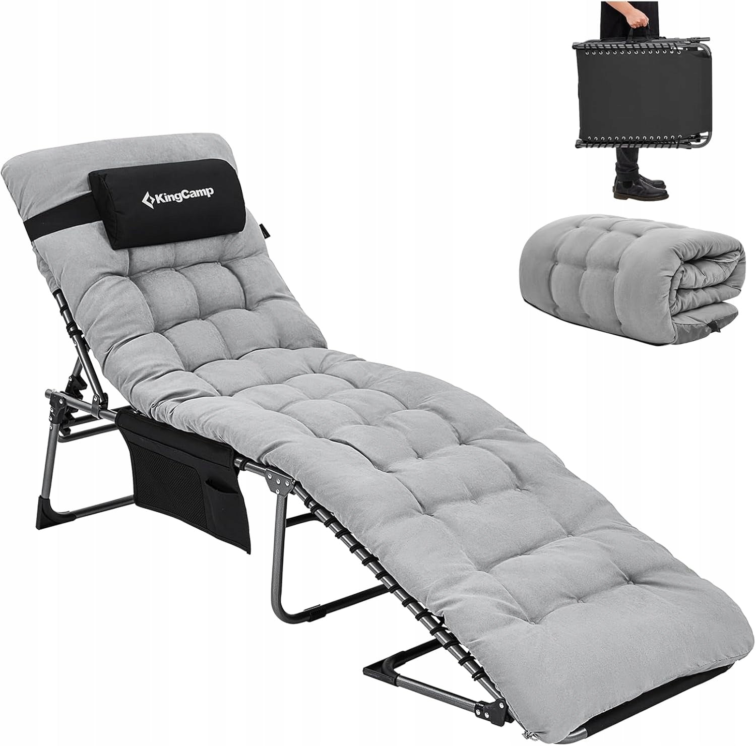 King Camp Positioning Camping Chair with Cotton Overlay, Bed
