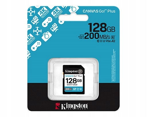 Kingston SD Memory Card 128GB Canvas Go Plus 200/MB/s C10 U3 V30 Card capacity 128 GB