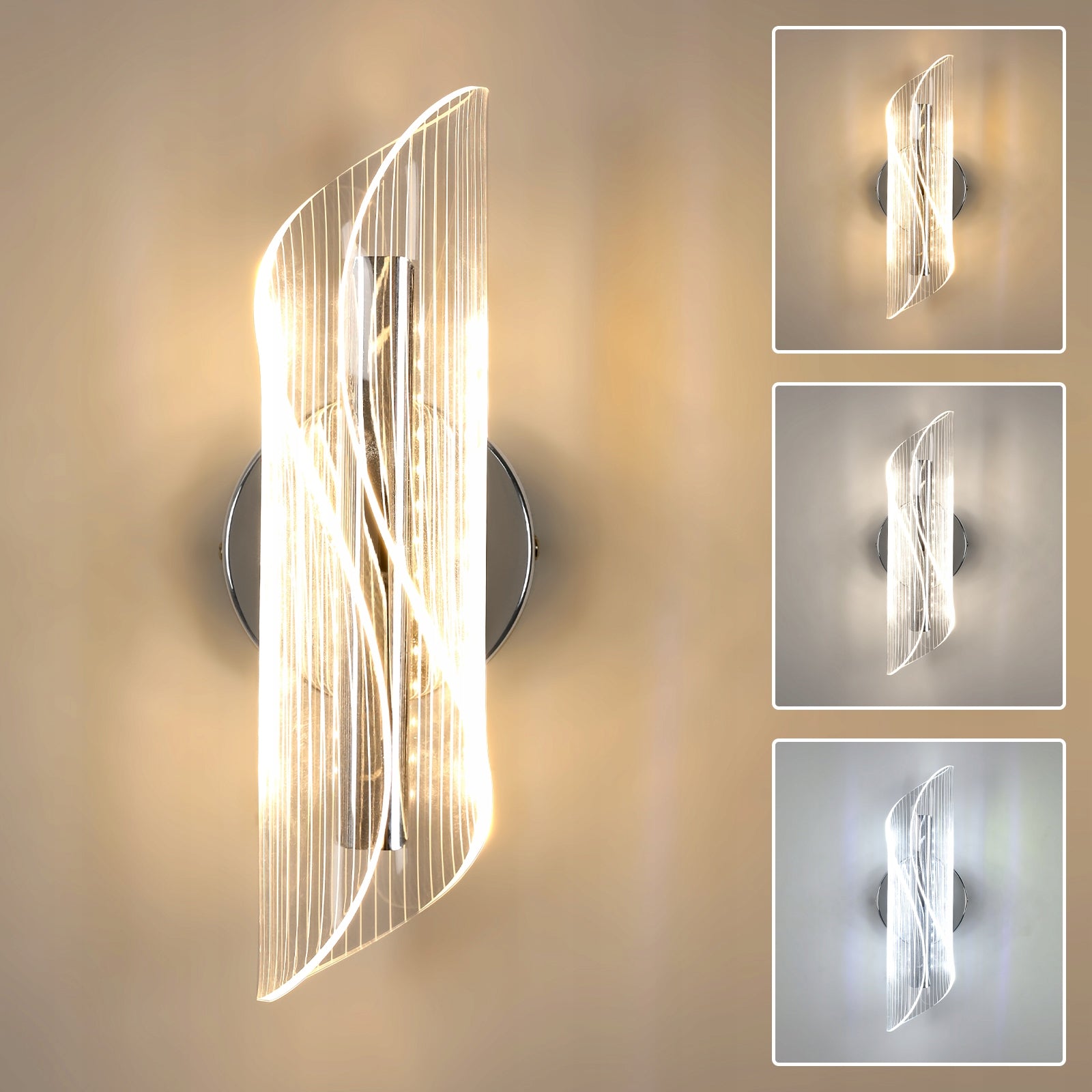 Kinkiet Ścienny Led Lampa Ścienna Chrom Wewnetrzny Nowoczesny Sypialni 16w
