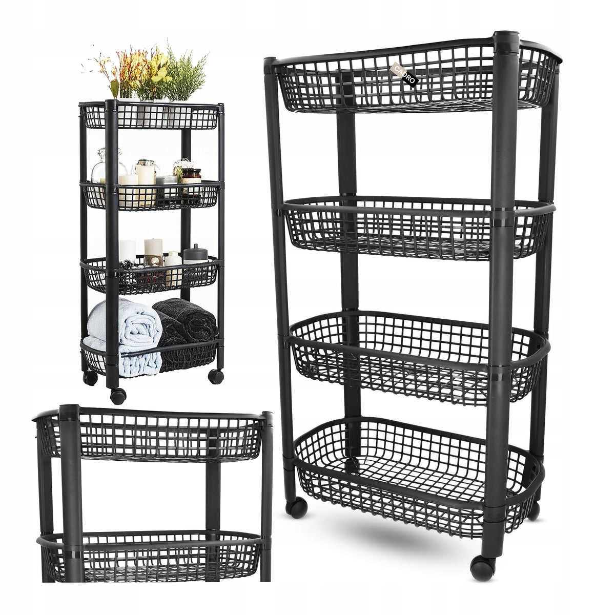 Kitchen Bathroom Shelf Black Plastic Mobile
