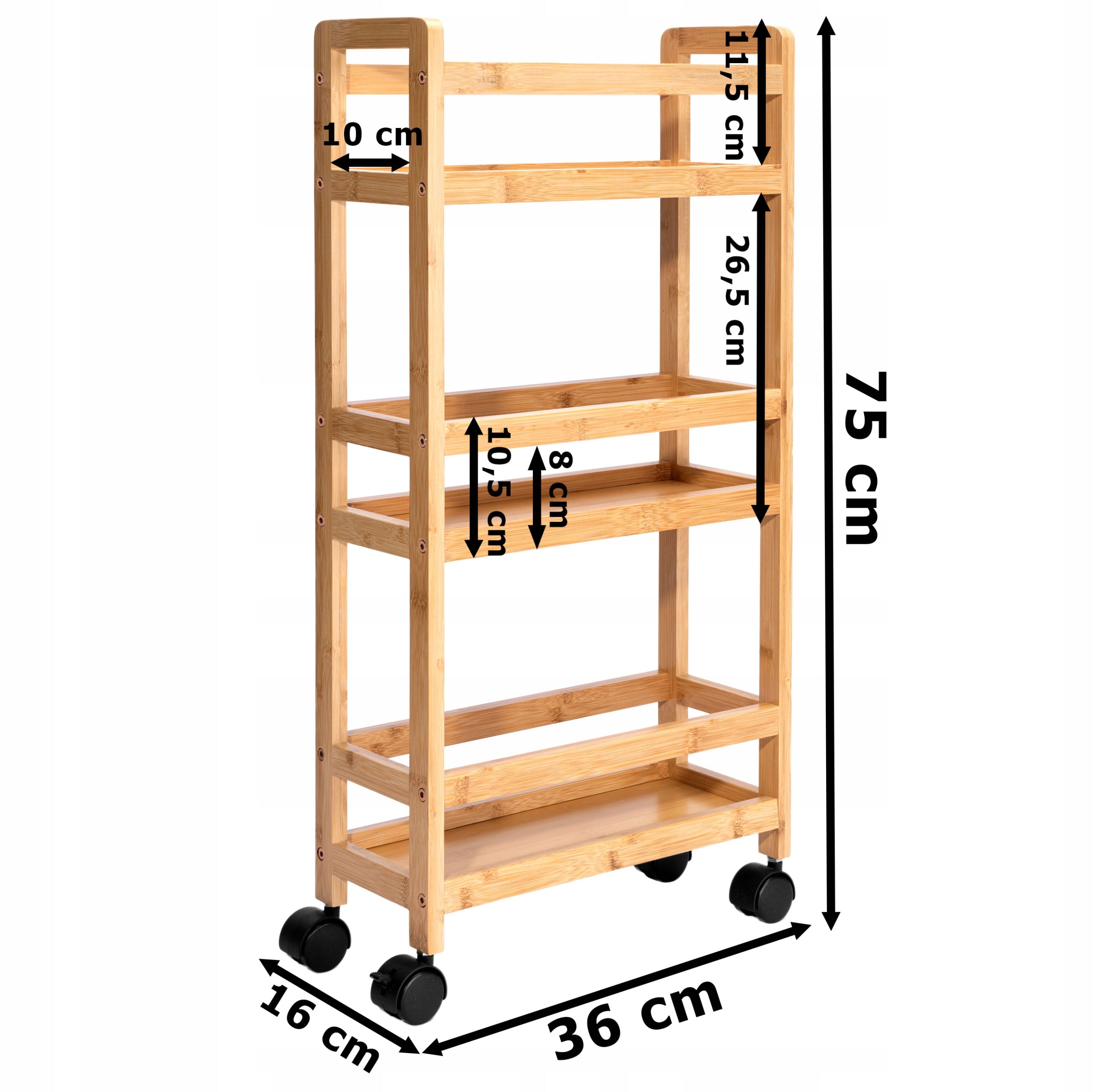 Kitchen Bathroom Shelving Unit On Wheels Bamboo Wooden Narrow Cabinet Bronze Packaging status original