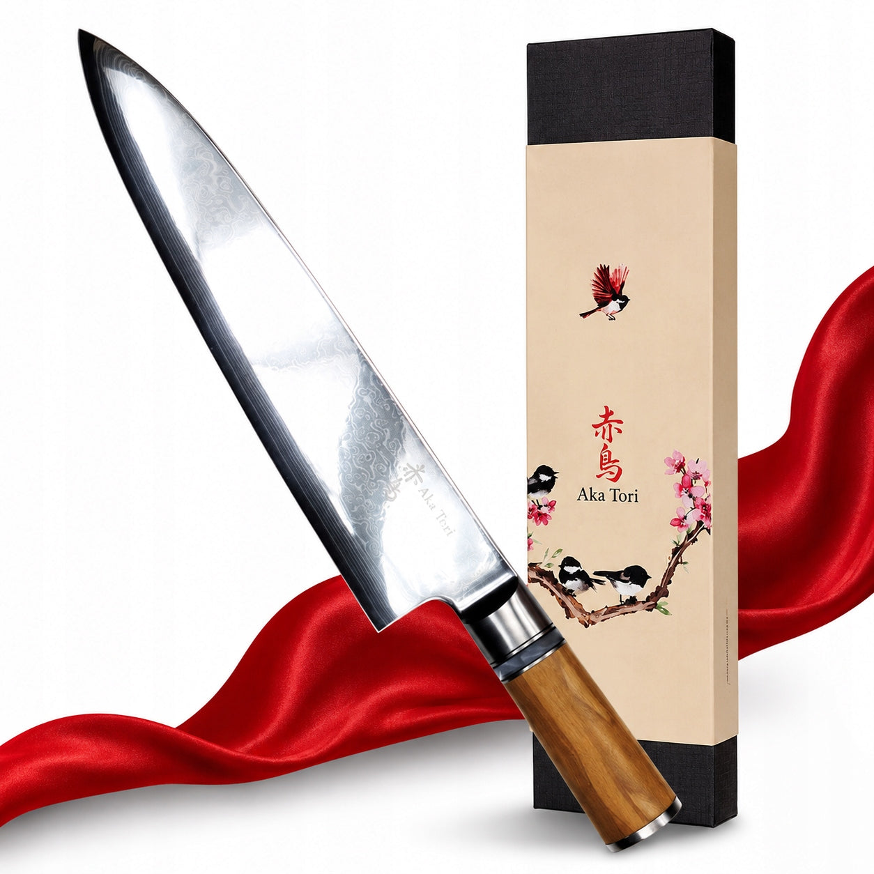 Kitchen Knife Japanese Chef Aka Tori Damascus Steel Kyoto 20 cm Packaging status original