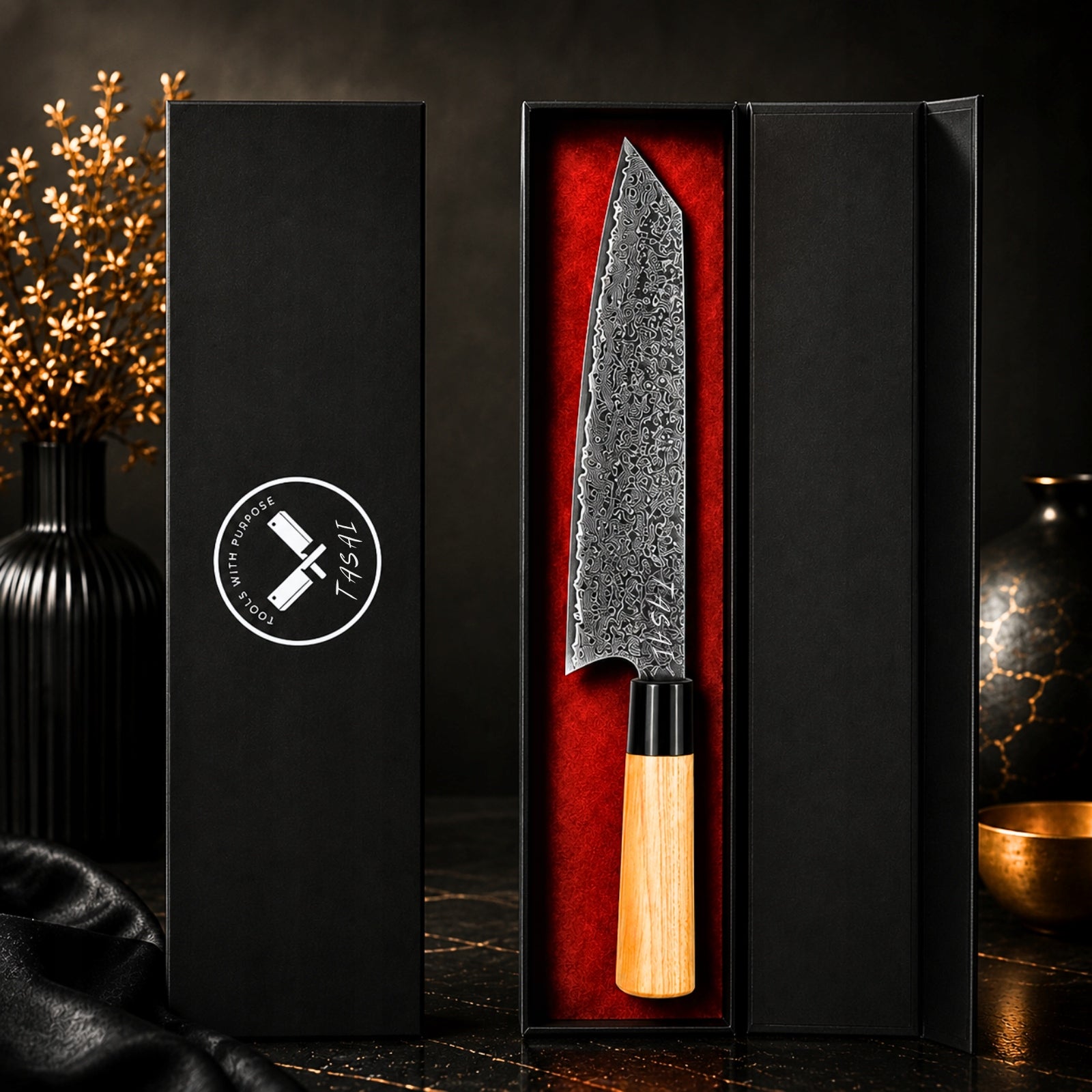 Kitchen Knife Japanese Chef DAMASCUS STEEL TASAI Kiritsuke 21 cm Manufacturer code T-02