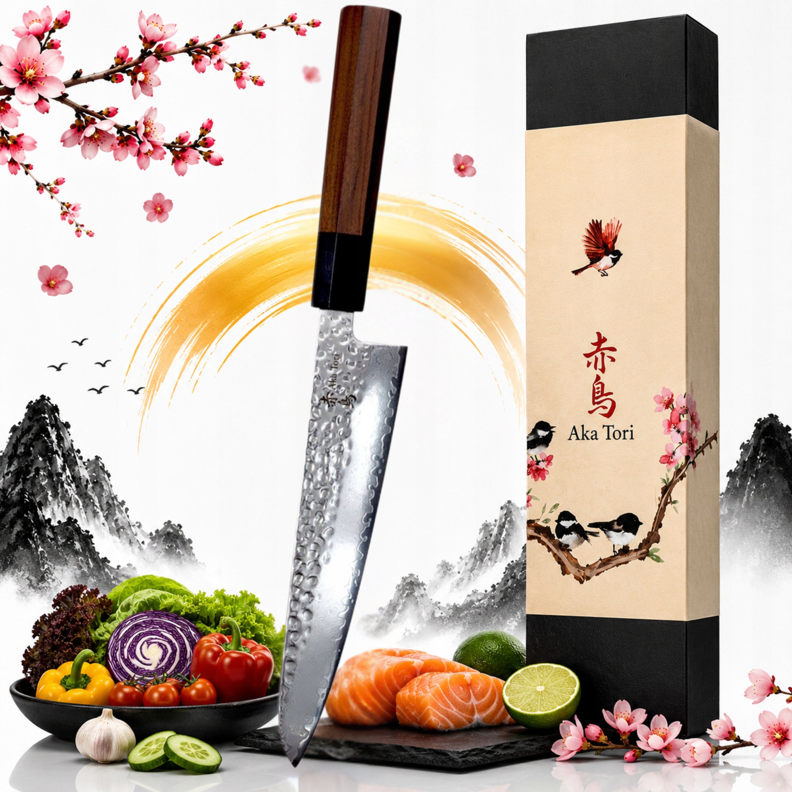 Kitchen Knife Japanese Damascus Steel Chef Aka Tori Tokyo 20cm