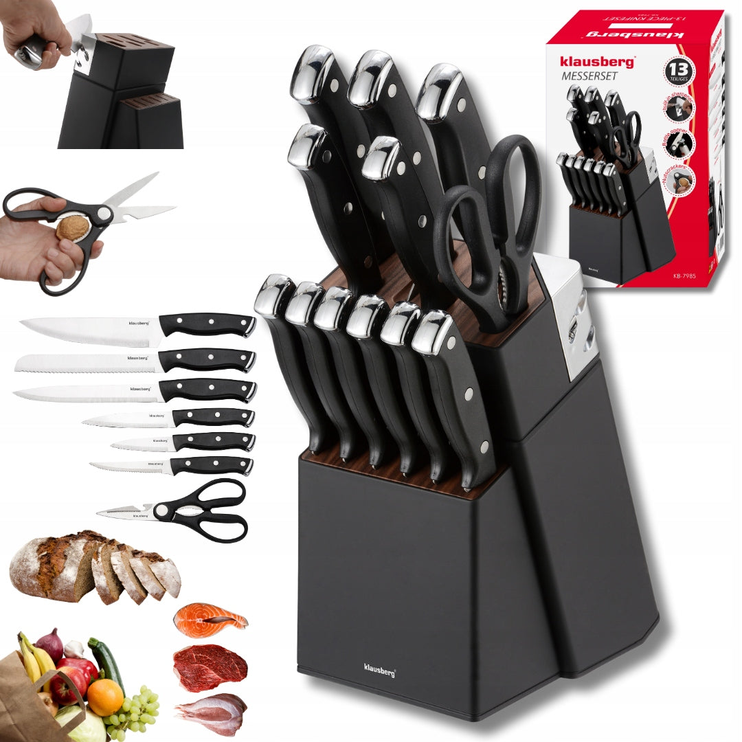 Kitchen Knives 13el Rack with Sharpener + 6 Steak Knives Scissors KLAUSBERG