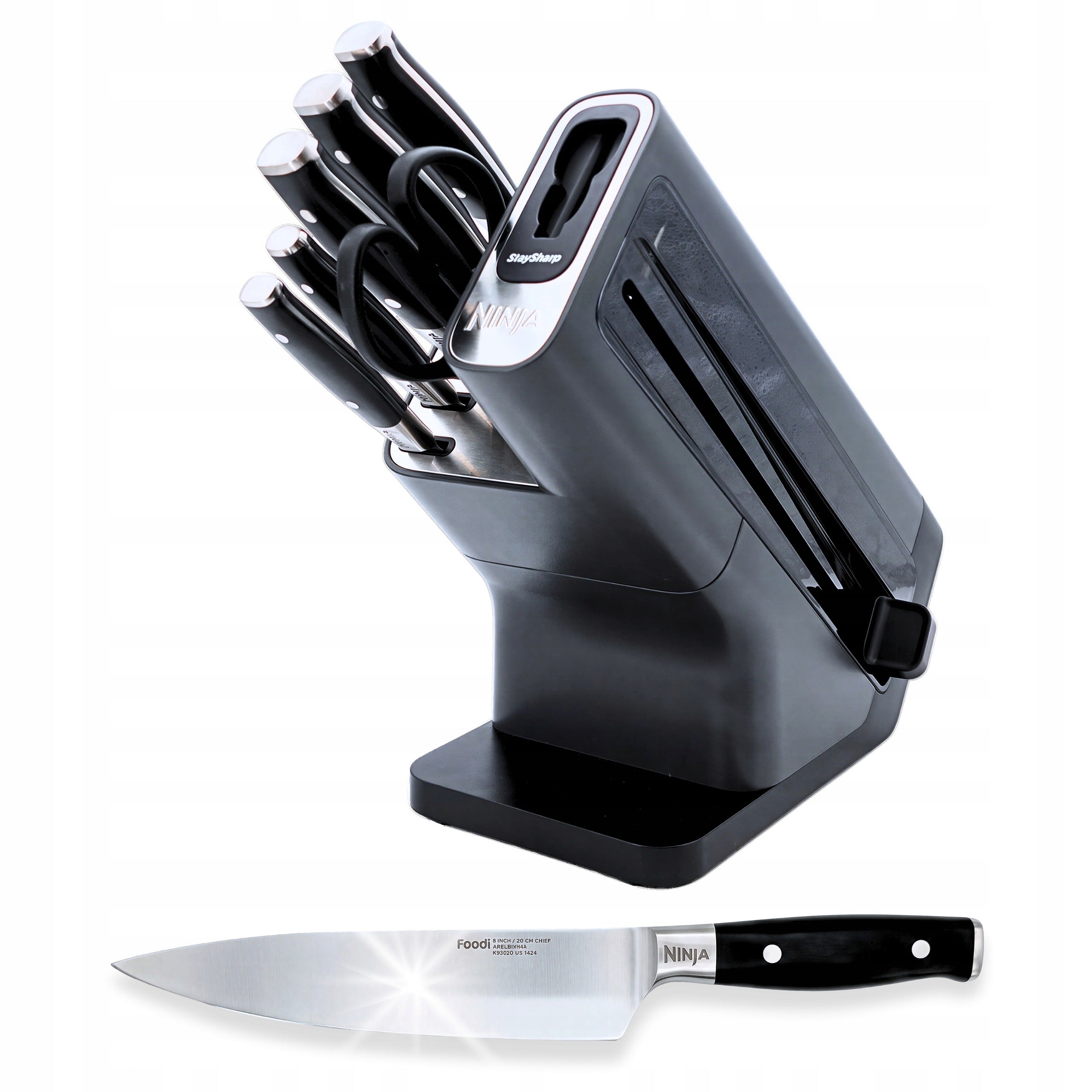 Kitchen Knives SharkNinja PRESTIGE Set of 6 el. Knives Block Stand Sharpener Manufacturer code K32006EU