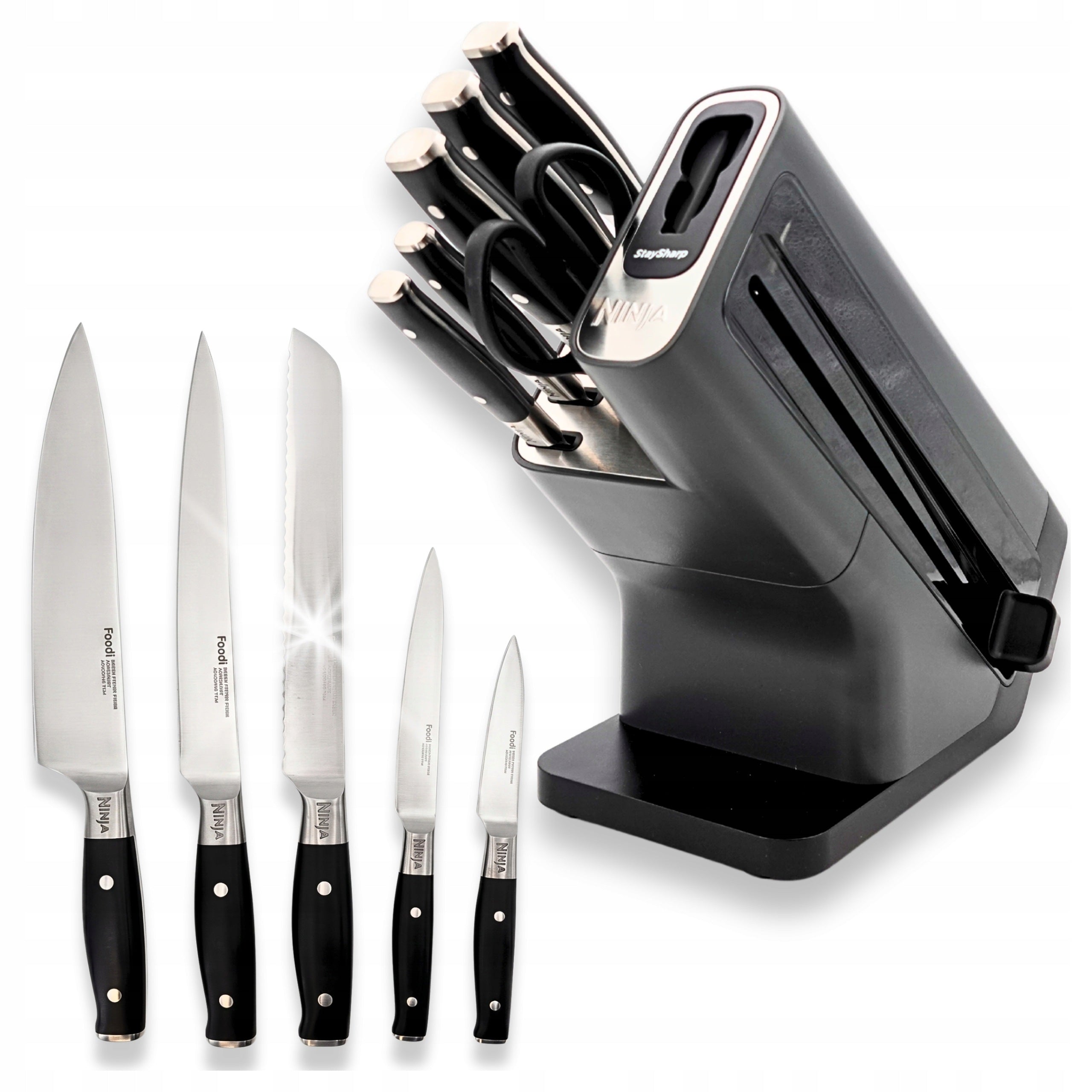 Kitchen Knives SharkNinja PRESTIGE Set of 6 el. Knives Block Stand Sharpener