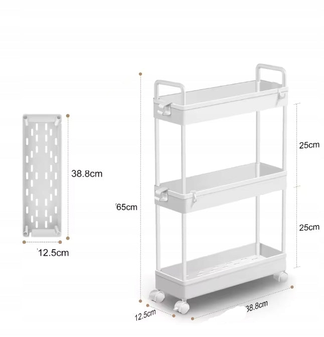 Kitchen Organizer Bathroom Bookcase On Wheels Mobile Cabinet White D26 Packaging status original