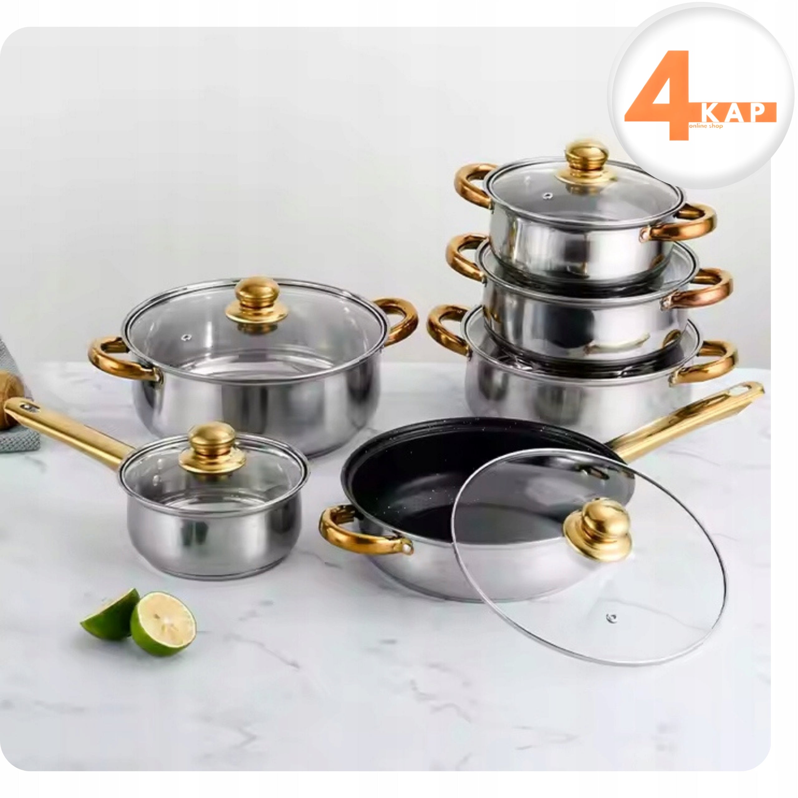Kitchen Pot Set of 12 Elem. Gas Indication Pan + Lids Material stainless steel