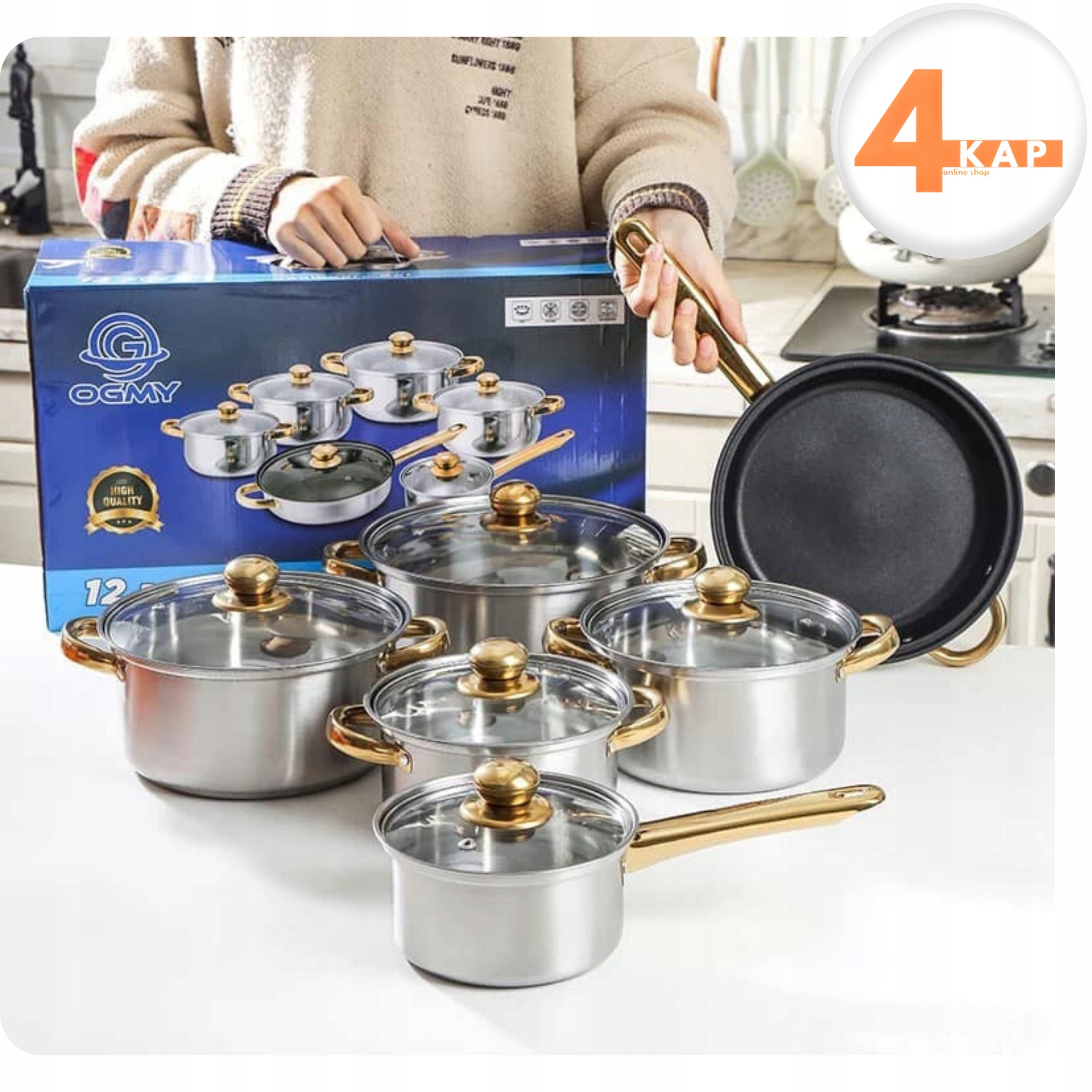 Kitchen Pot Set of 12 Elem. Gas Indication Pan + Lids Number of items in the set 12