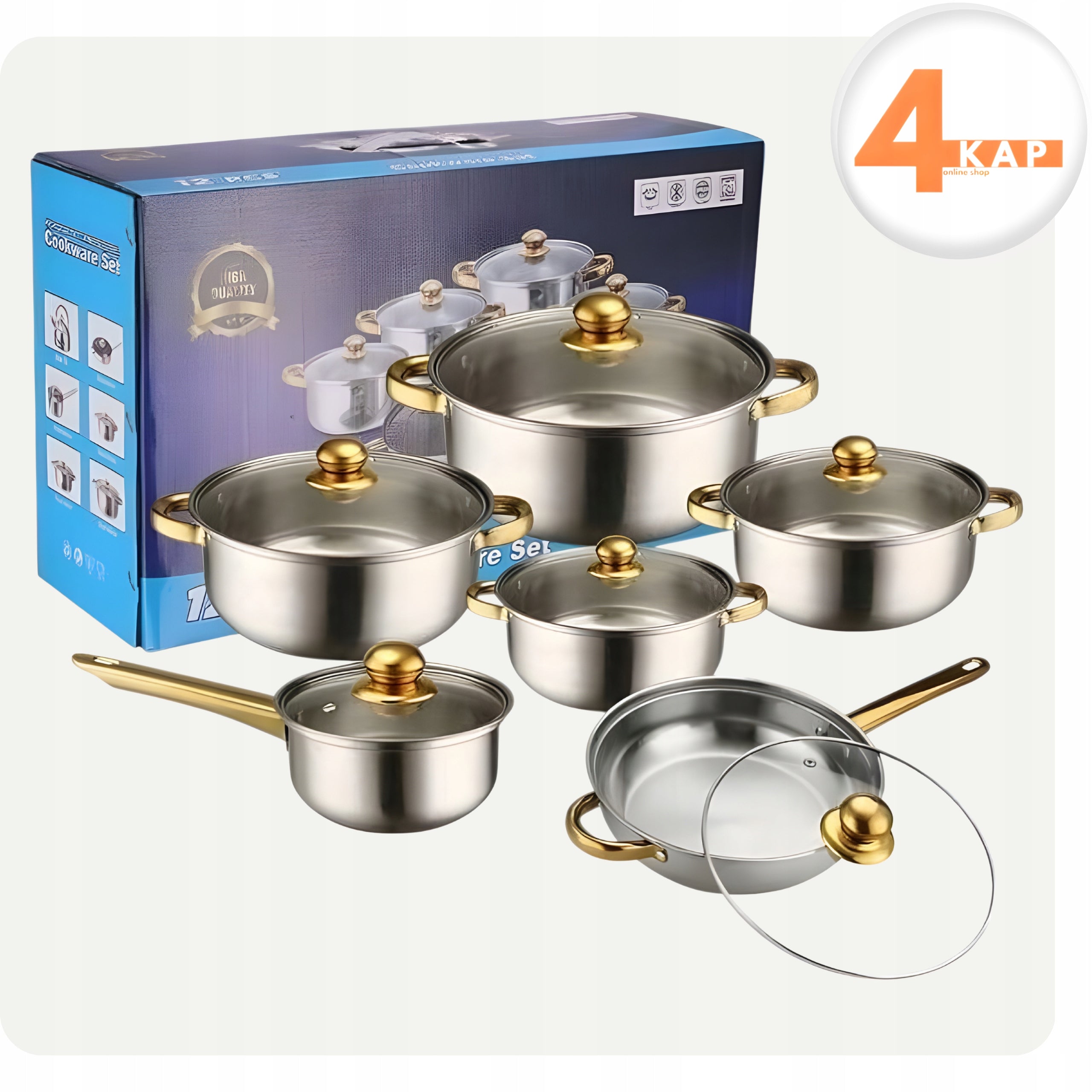 Kitchen Pot Set of 12 Elem. Gas Indication Pan + Lids Packaging status original