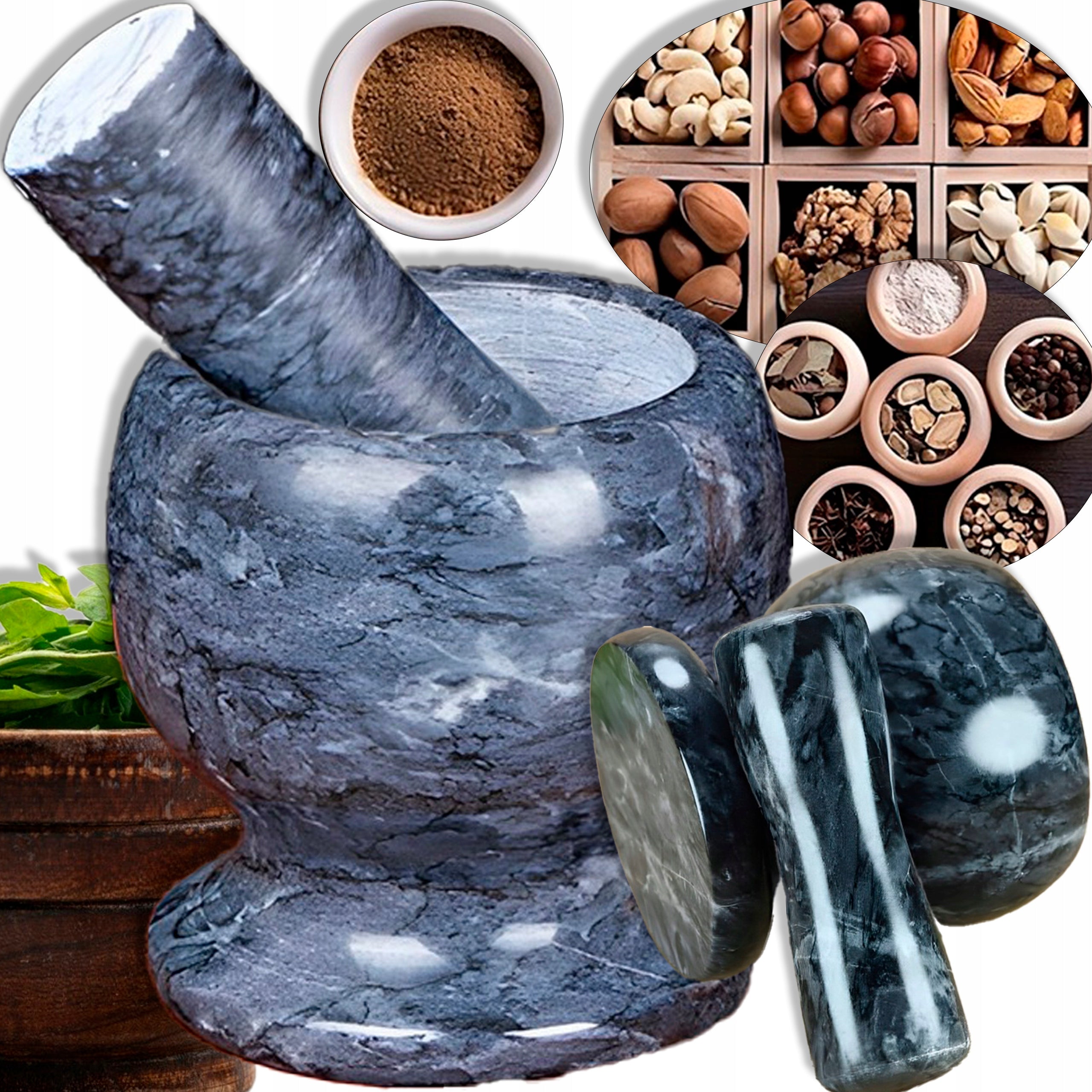 Kitchen Stone Mortar with Herb Pestle Spice Marble Heavy