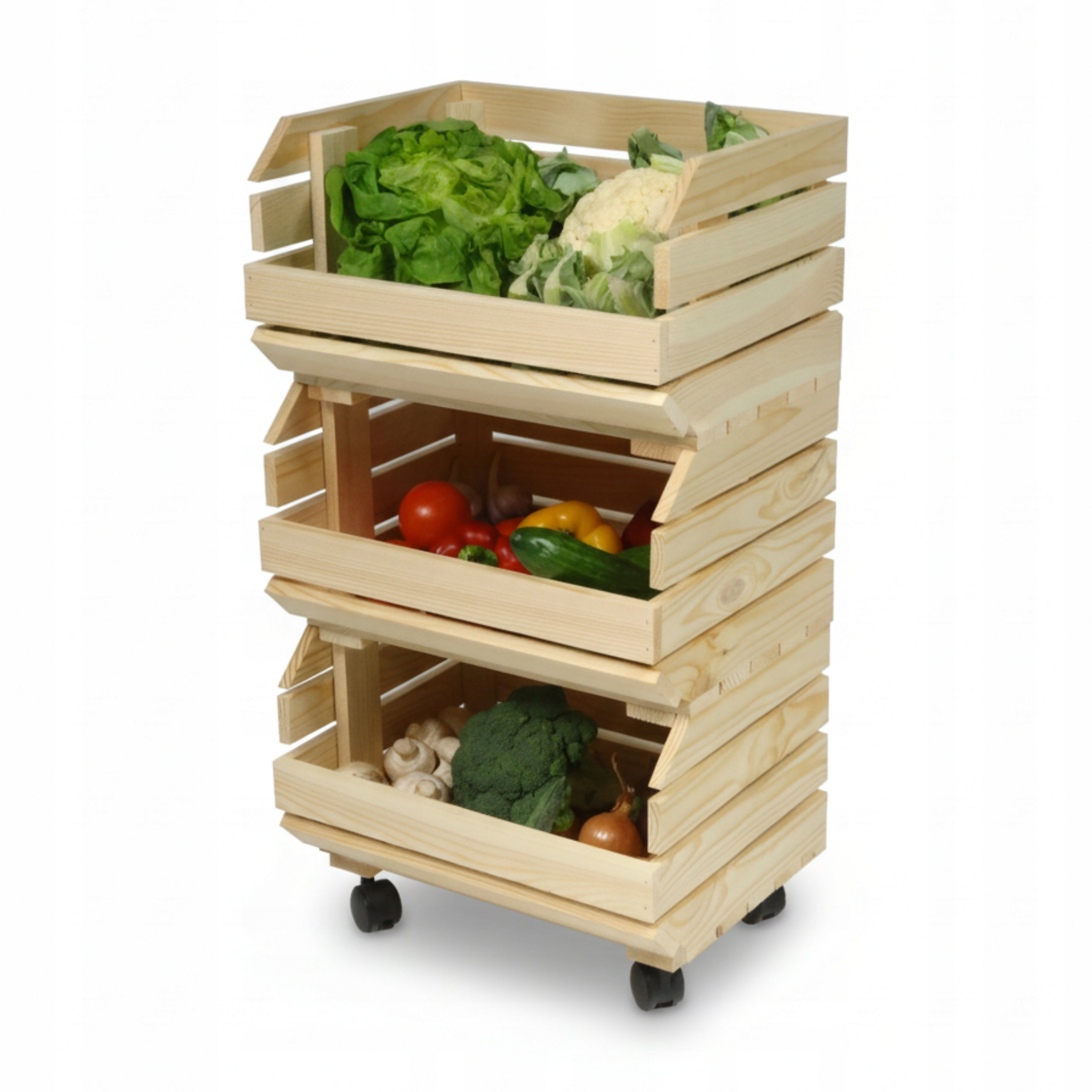 Kitchen Trolley on WHEELS Wooden Vegetable Rack MODULAR Storage Crates