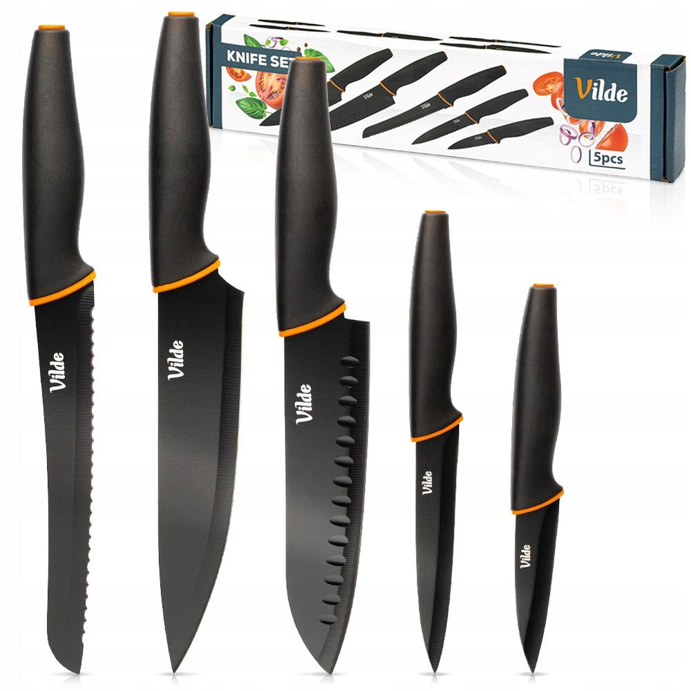 Kitchen knives black set of kitchen knives for cutting VILDE 5 el.