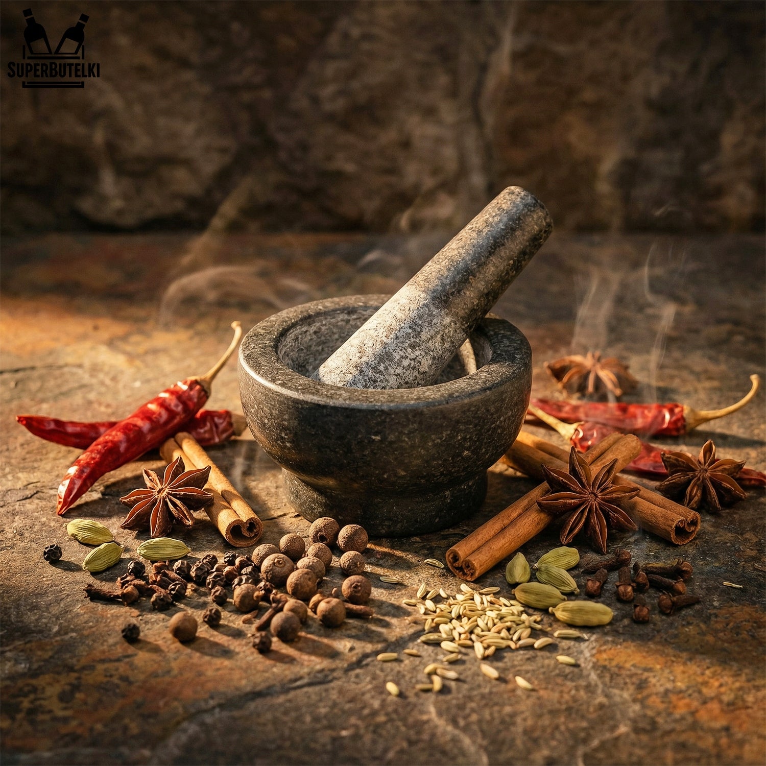 Kitchen mortar 9 cm with spice pestle Granite mortar Packaging status original