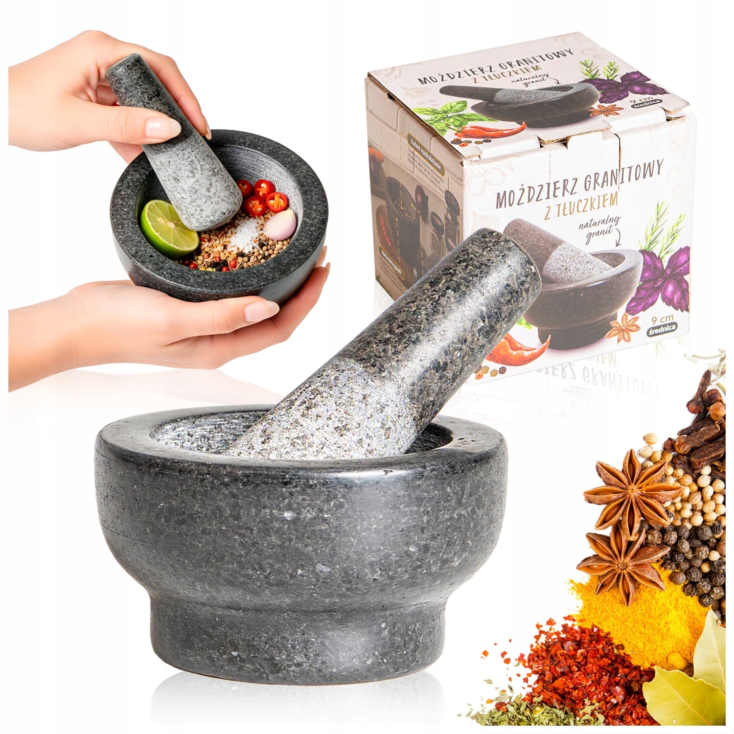 Kitchen mortar 9 cm with spice pestle Granite mortar