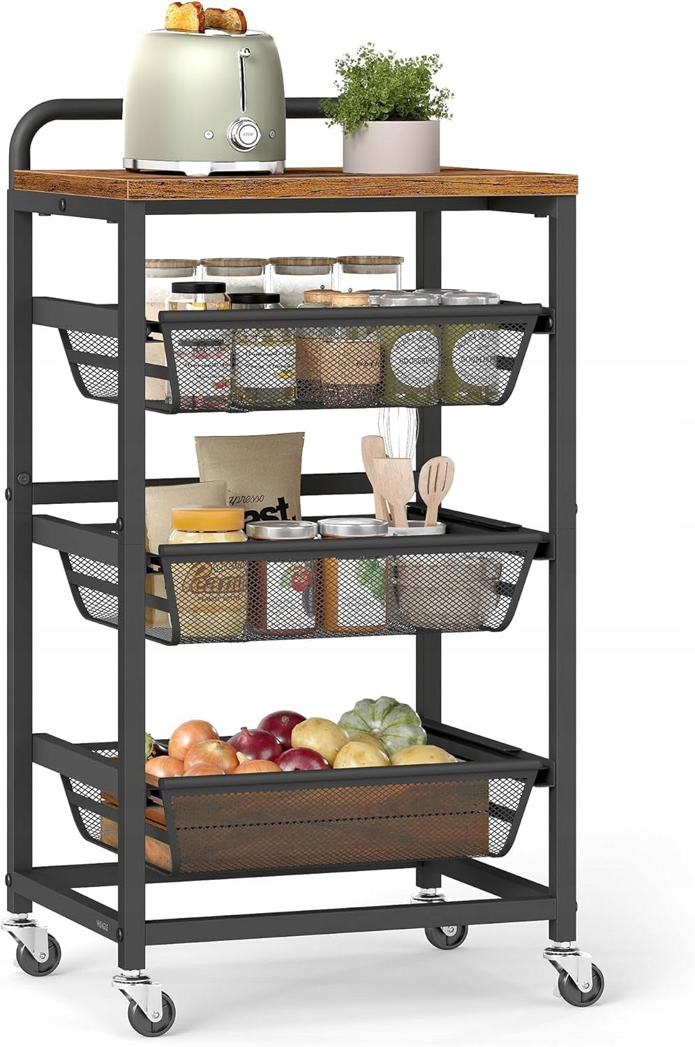 Kitchen trolley 4 levels with pull-out baskets shelf handle 31,7x40x76 cm